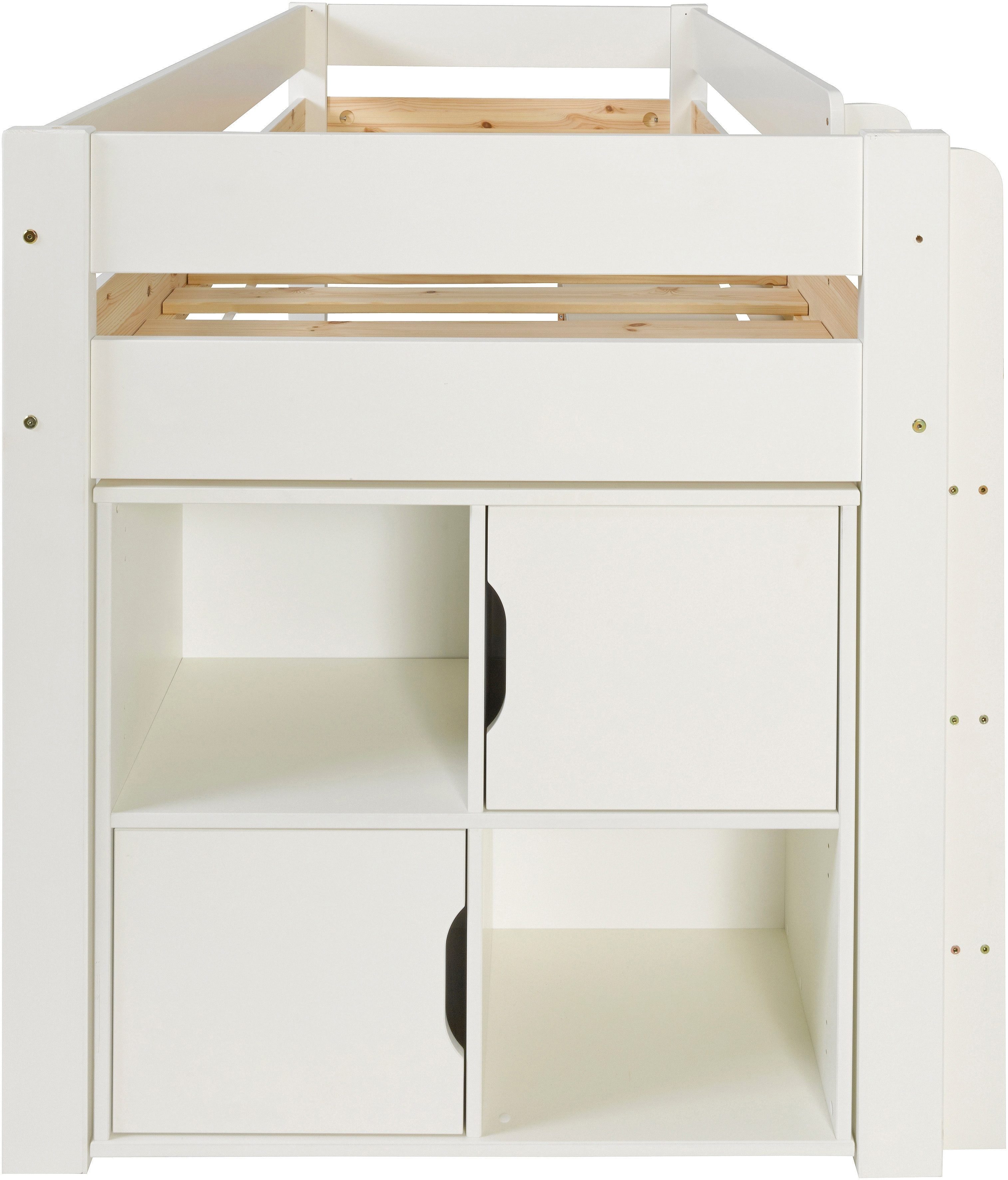 OTTO home Hochbett "ROBIN " Massivholz, viel Stauraum, seitenverkehrt montierbar (4-tlg), inklusive Schreibtisch und zwei Kommoden