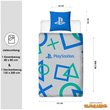 Kinderbettwäsche Sony Playstation "Colour / Retro" 135x200 + 80x80cm aus 100% Baumwolle, Familando, Renforcé, 2 teilig, mit Wendemotiv und Playstation Logo