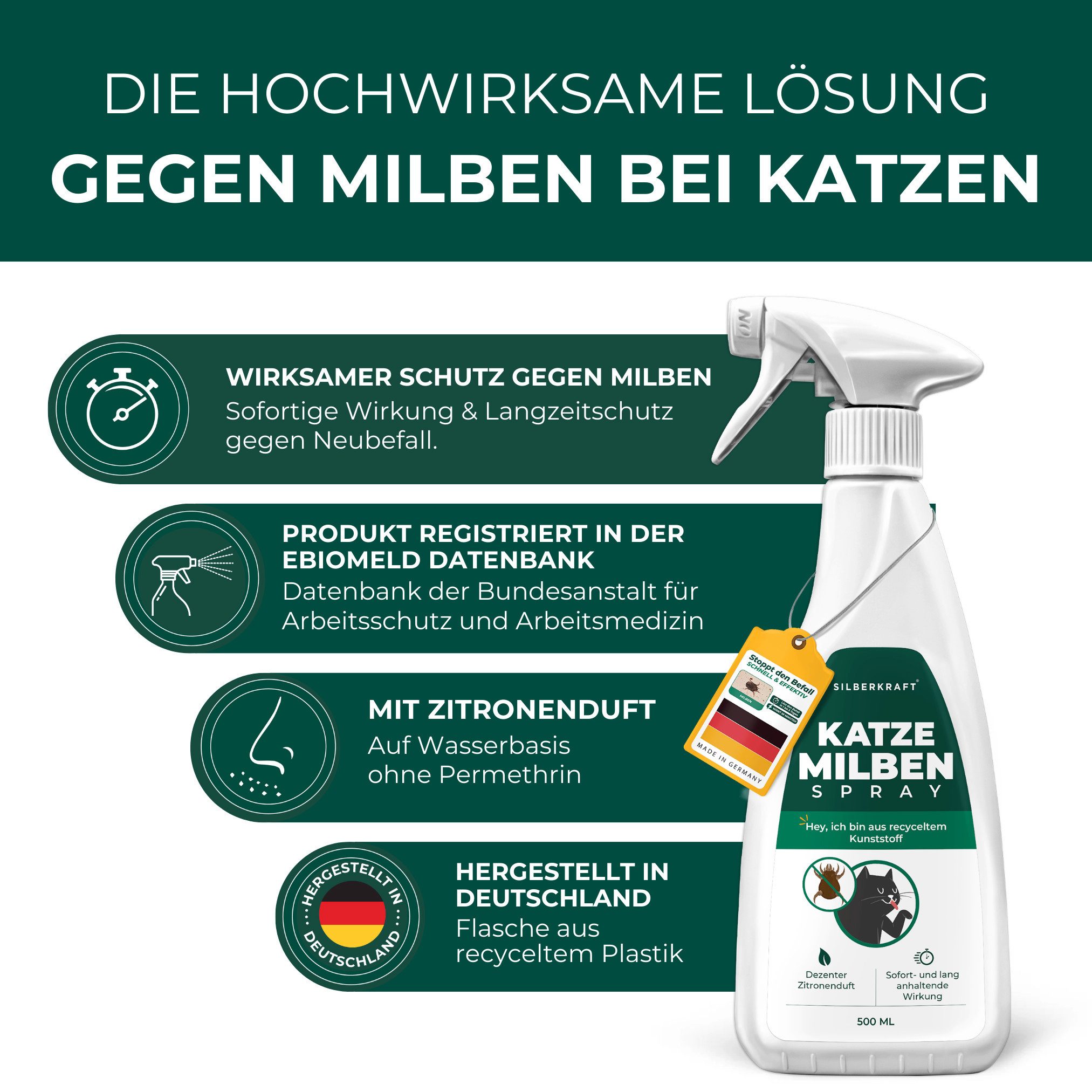 Silberkraft Insektenspray Silberkraft Milbenspray Katzen, gegen Grabmilben & Herbstgrasmilben, 500 ml, 1-St., Anti-Milben-Mittel für Katzenfell, Schlafplätze un – Bild 5 von 5