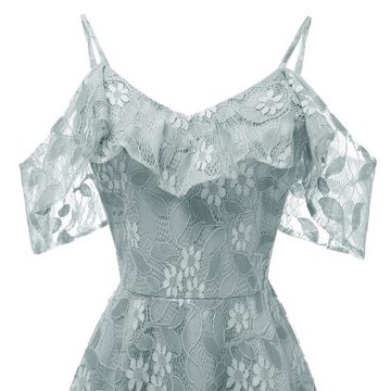 BlauWave Off-Shoulder-Kleid Minikleid Kurzes Brautjungfernkleid für Damen (1-tlg., "Feine Spitzenverzierungen, die dem Kleid einen Hauch von Raffinesse) A-Linien-Kleid,Eleganz Midikleid