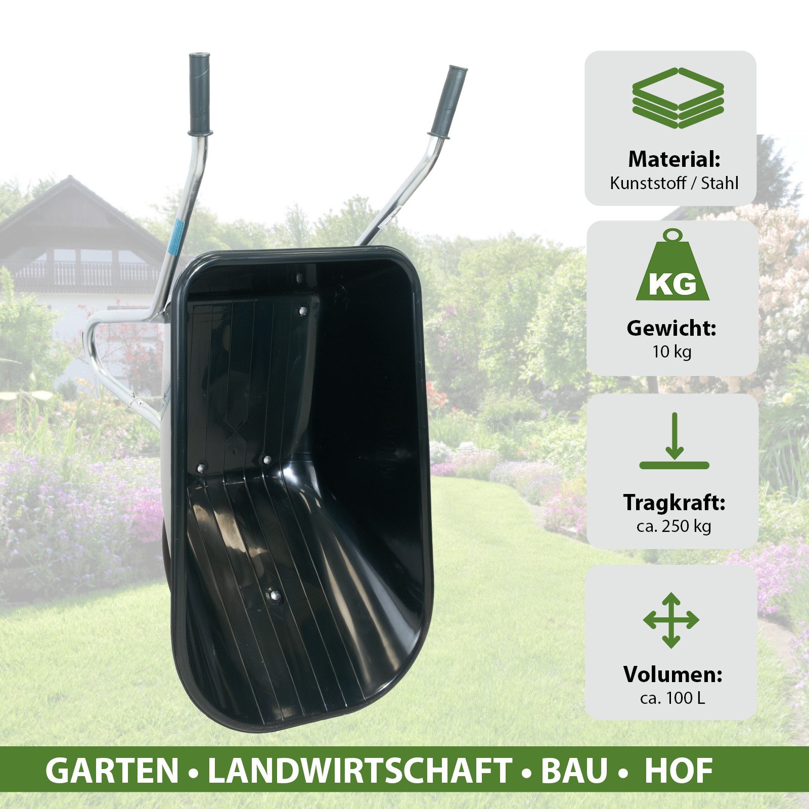 TRUTZHOLM Schubkarre Schubkarre PP100 l PU Rad Bau Karre Gartenschubkarre Bauschubkarre
