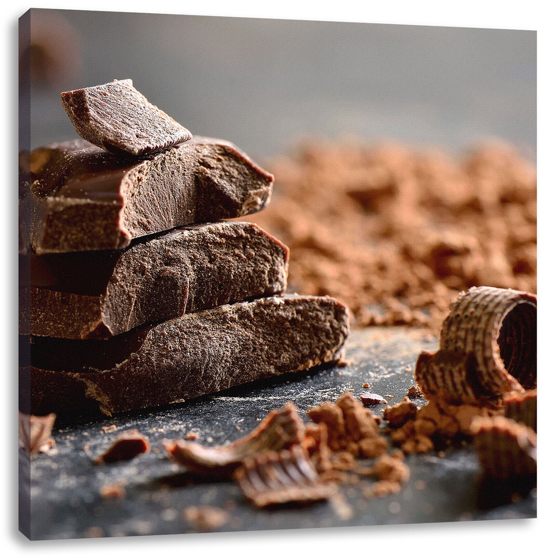 Pixxprint inkl. Schokoladenraspeln Dunkle Leinwandbild Leinwandbild Zackenaufhänger St), bespannt, (1 fertig Dunkle Schokoladenraspeln,