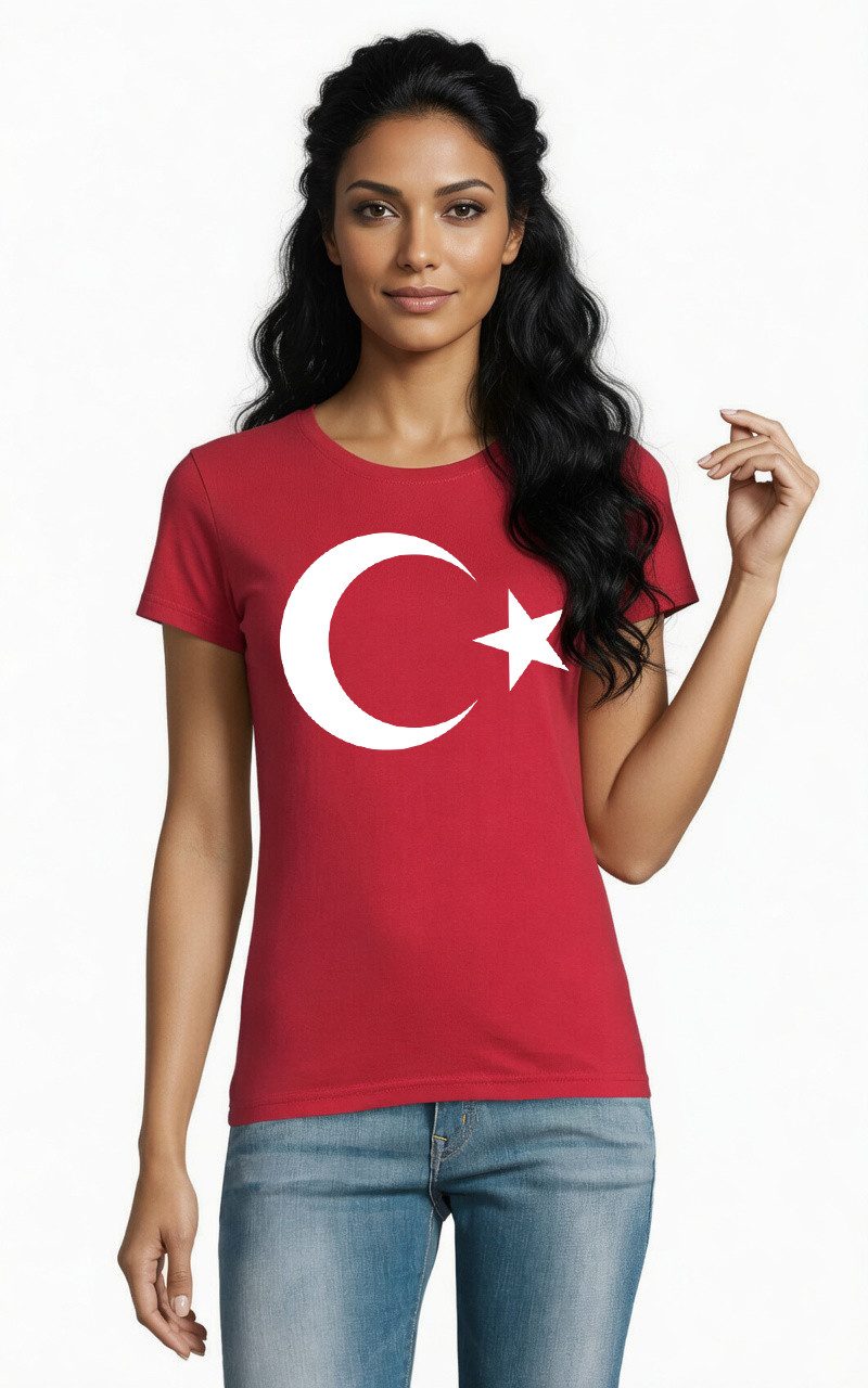 T-Shirt TürkeiFull Damen T-Shirt Flaggen Print Patch Freizeitlook