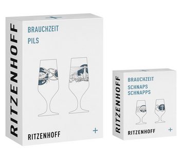 Ritzenhoff Bierglas Dekomiro Set Brauchzeit 2x Pils- u. 2x Schnapsglas mit Glastuch, Kristallglas