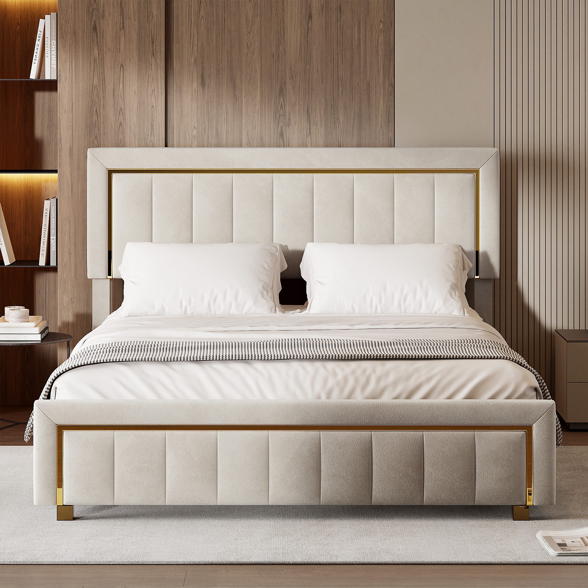 PXloue Stauraumbett Elegantes Polsterbett mit goldenen Akzenten und gepolst günstig online kaufen