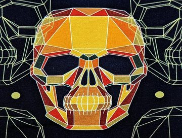 Corileo Stoff French Terry Graphic Skulls in Nachtblau / Orange Stoff Meterware Kleiderstoff