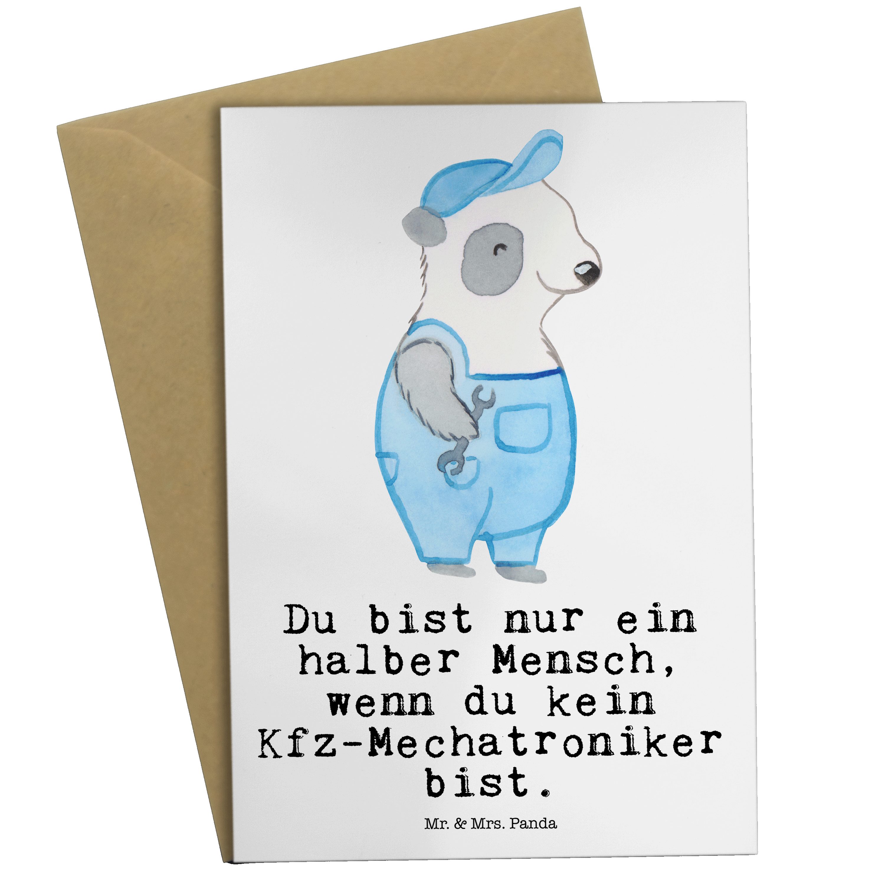 Mr. & Mrs. Panda Grußkarte Kfz-Mechatroniker mit Herz - Weiß - Geschenk, Kollegin, Werktstatt, K