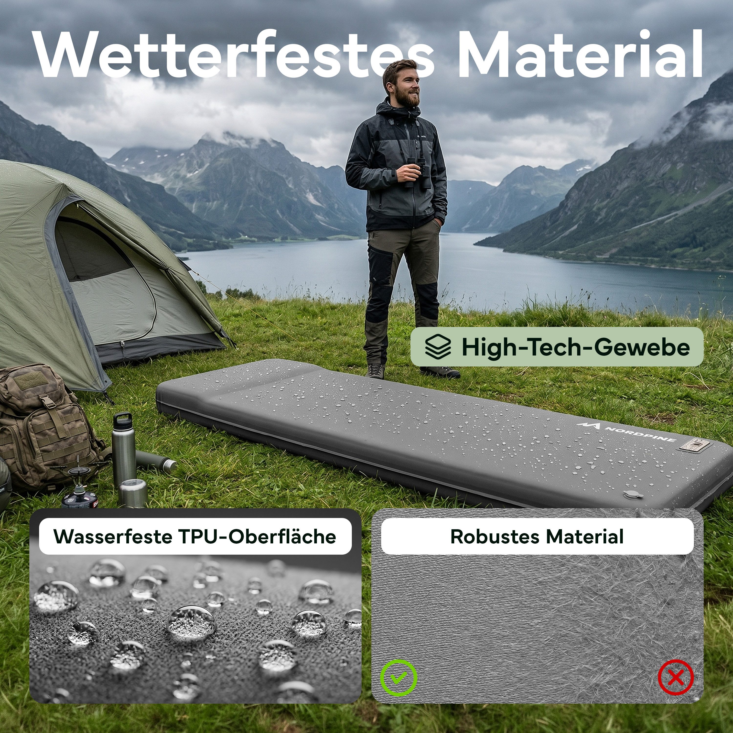 NEOLYMP Isomatte Selbstaufblasend aus Memory-Schaum 8cm inkl. Elektrische Luftpumpe, Selbstaufblasbare Camping Luftmatratze & Schlafmatte für Outdoor