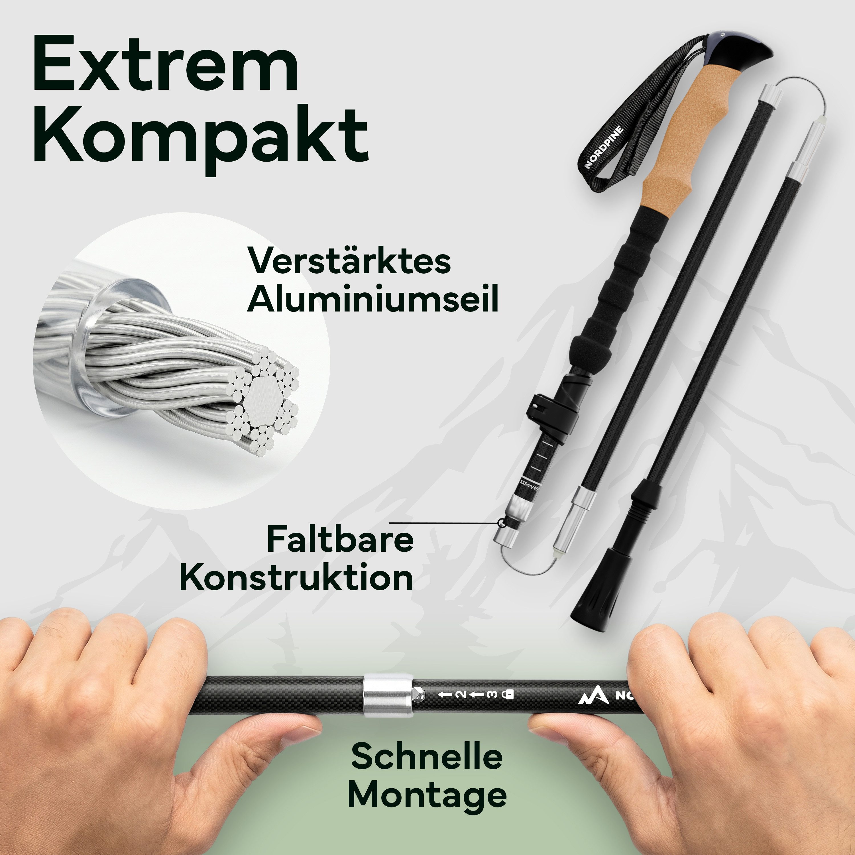 NEOLYMP Wanderstöcke Faltbare Wanderstöcke aus Carbon & Aluminium Ultraleicht, Faltbares Design und Kompakt verstaubar – Bild 4 von 5