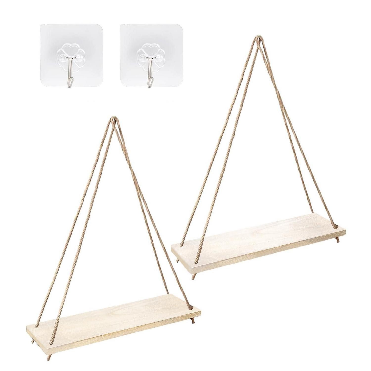 LuxusKollektion Hängeregal Hängeregale Holz 2er Set Boho Wand Hängeregal Pflanzenregale