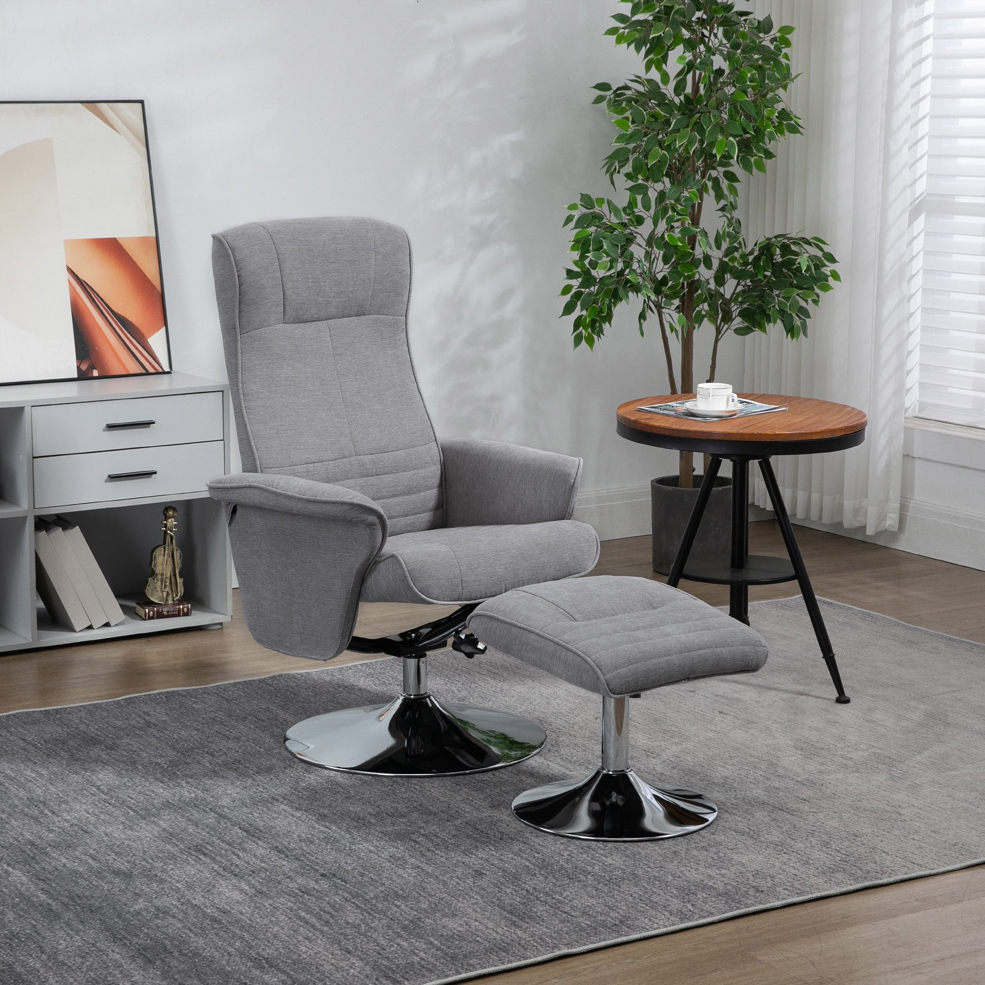 HOMCOM Relaxsessel Hocker, 360°drehbarer, mit Liegefunktion, Gepolstert (Liegesessel, 2-St., Fernsehsessel), für Wohnzimmer, Grau