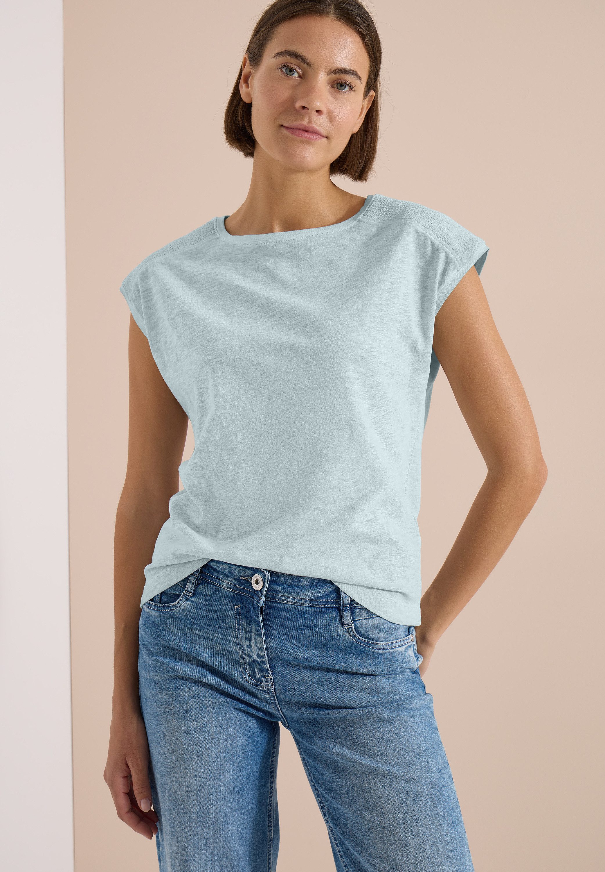 CECIL T-Shirt U-Boot-Ausschnitt, Garment-Dye Optik