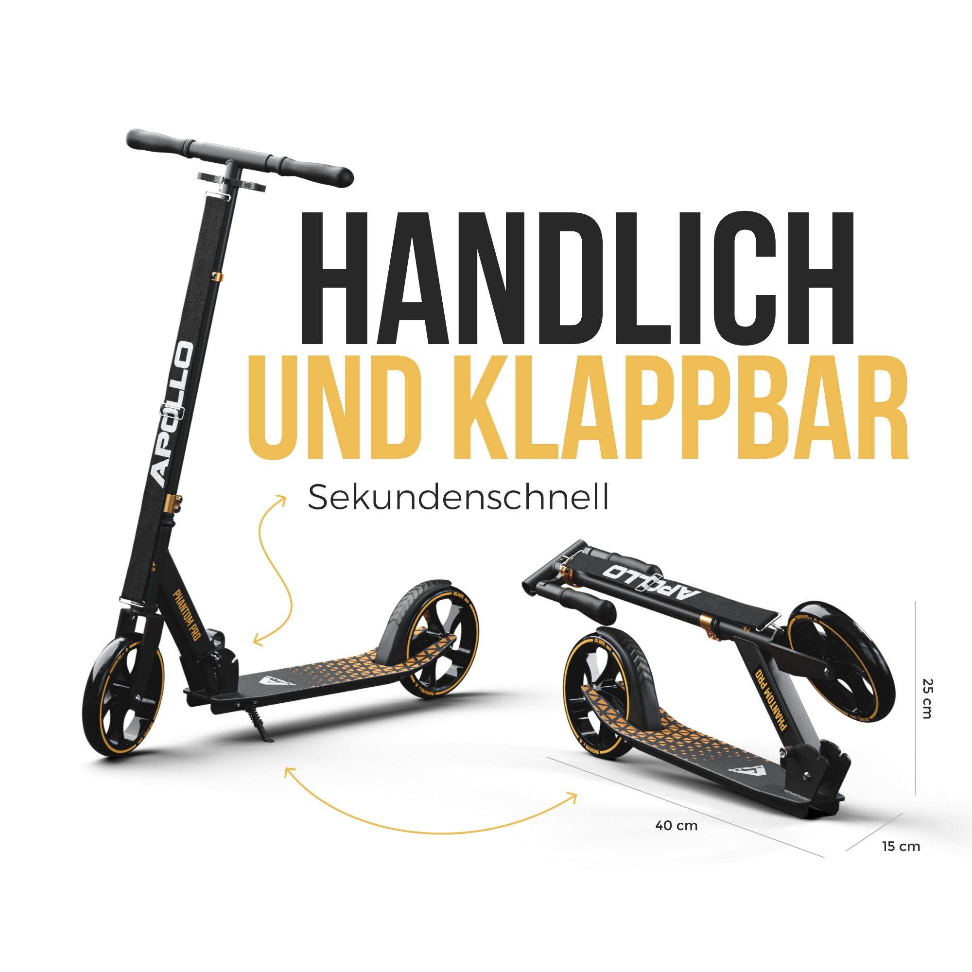 Apollo Cityroller City Scooter - Phantom Pro - Klappbarer City Roller für Kinder, Höhenverstellbar - Tretroller für Erwachsene - Roller