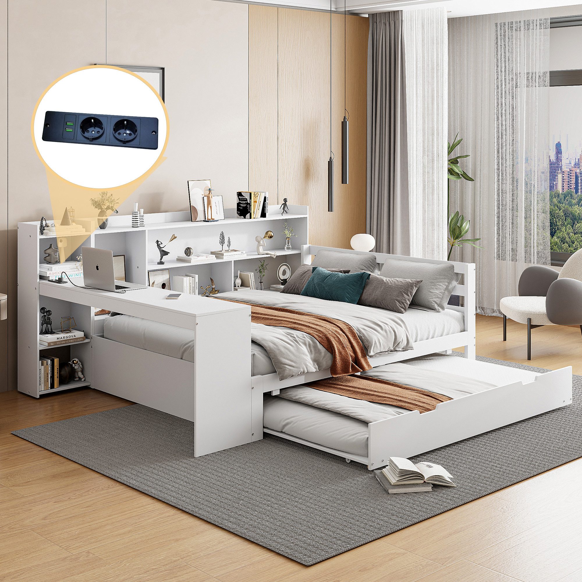 STILVORA Schlafsofa Daybett 140×200 cm Jugendbett mit Steckdose & Ausziehbe günstig online kaufen