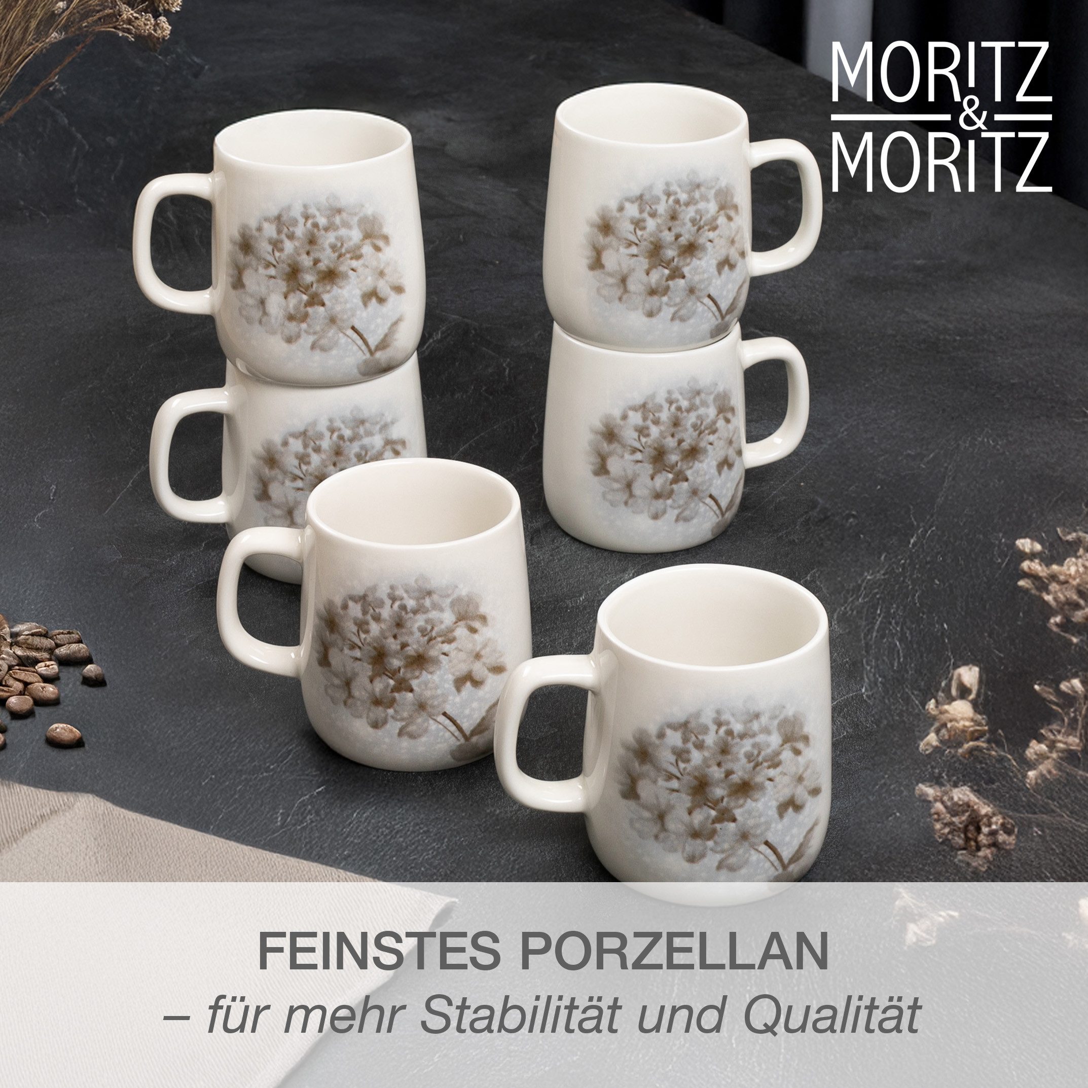 Moritz & Moritz Tasse BLOSSOM Kaffeebecher, 6er, 6-tlg., Porzellan, Hochwertiges Porzellan, Spülmaschinengeeignet