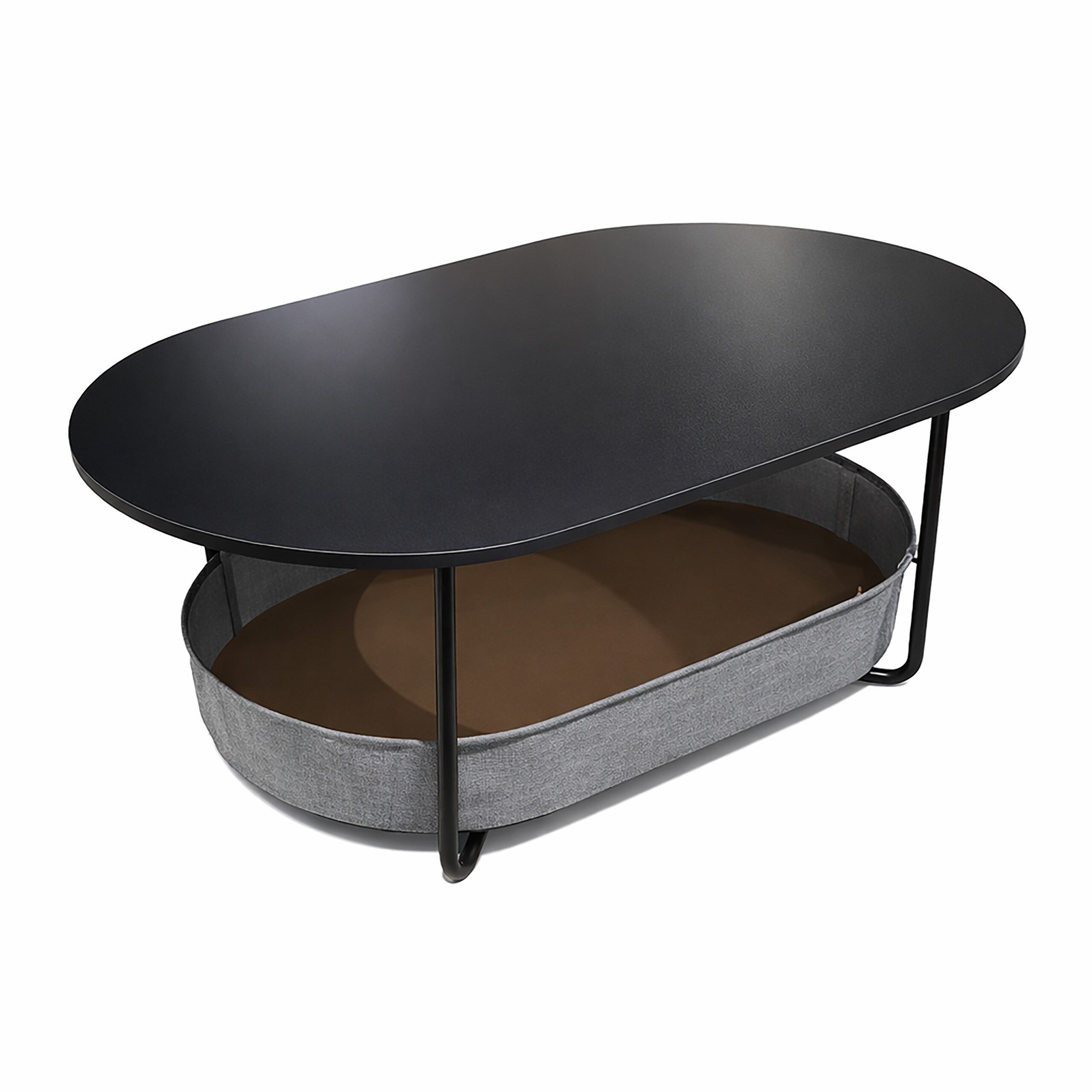 relaxdays Couchtisch Ovaler Couchtisch mit Stauraum, Schwarz-Dunkelgrau