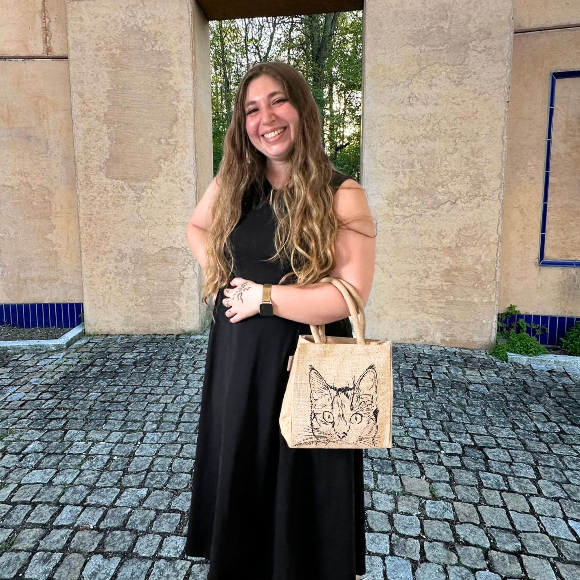 Domelo Handtasche Domelo Jute Handtasche kleine Jutetasche vegane mini Einkaufskorb, Deutsch Designer