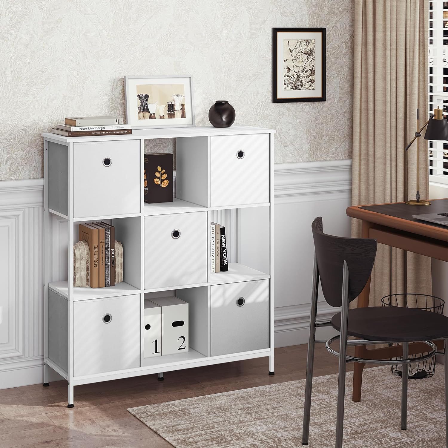 Woltu Bücherregal, mit 4 offenen Fächern, 5 Vliesstoff-Schubladen, Standreg günstig online kaufen