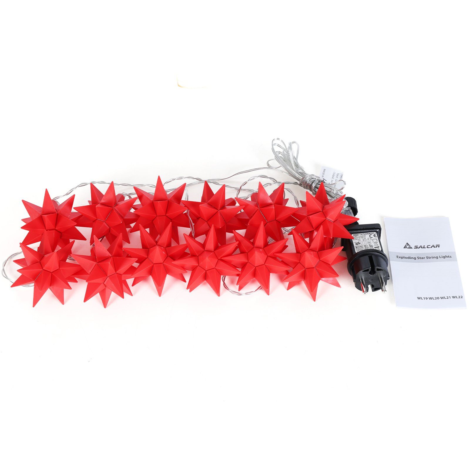 12 16 Salcar LED Beleuchtet mit Spitzen, Lichterkette, LED Timer Rot 3D Sterne 3D Weihnachtsstern mit Fester Stern LED-Lichterkette Leuchtstern Lichterkette Stück 2m 8cm