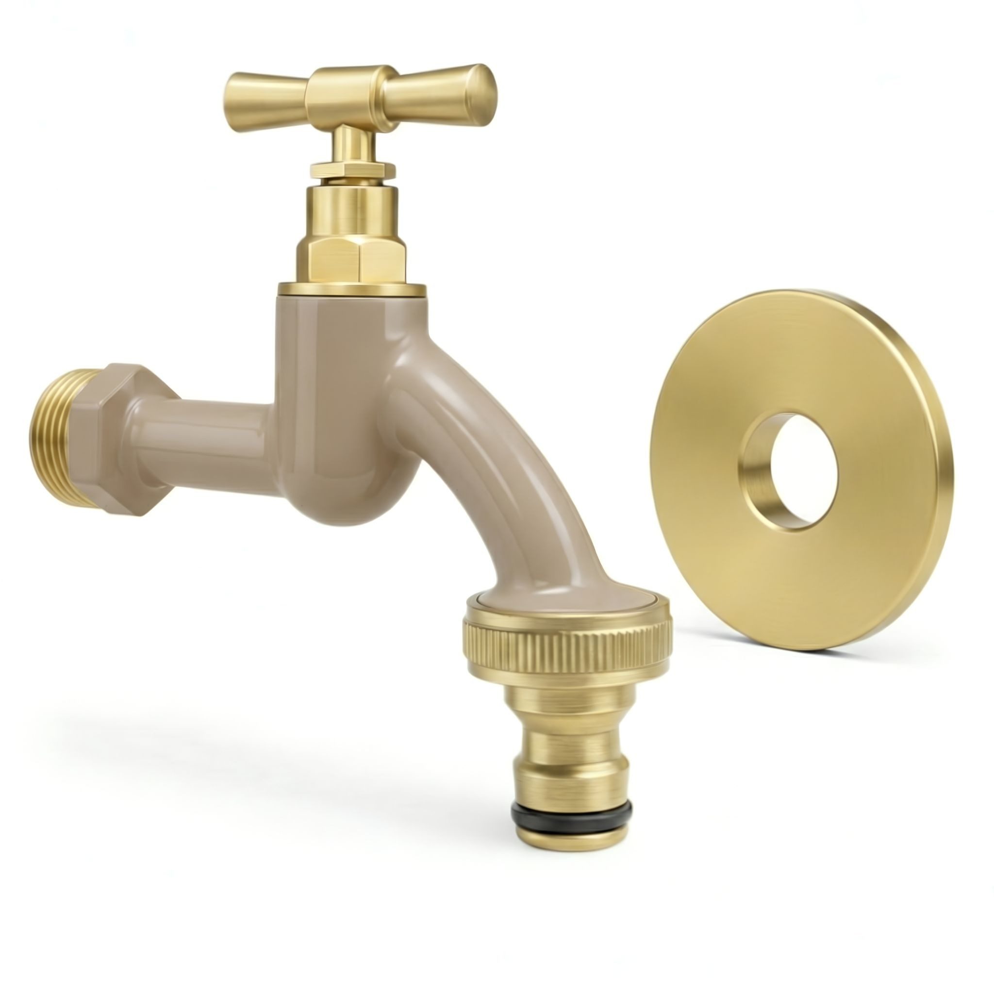 LIVLIG Kugelhahn Wasserhahn Garten, Außenwasserhahn mit Rosettengarnitur 1/2 Zoll, frostsicher, pulverbeschichtet, goldene Akzente