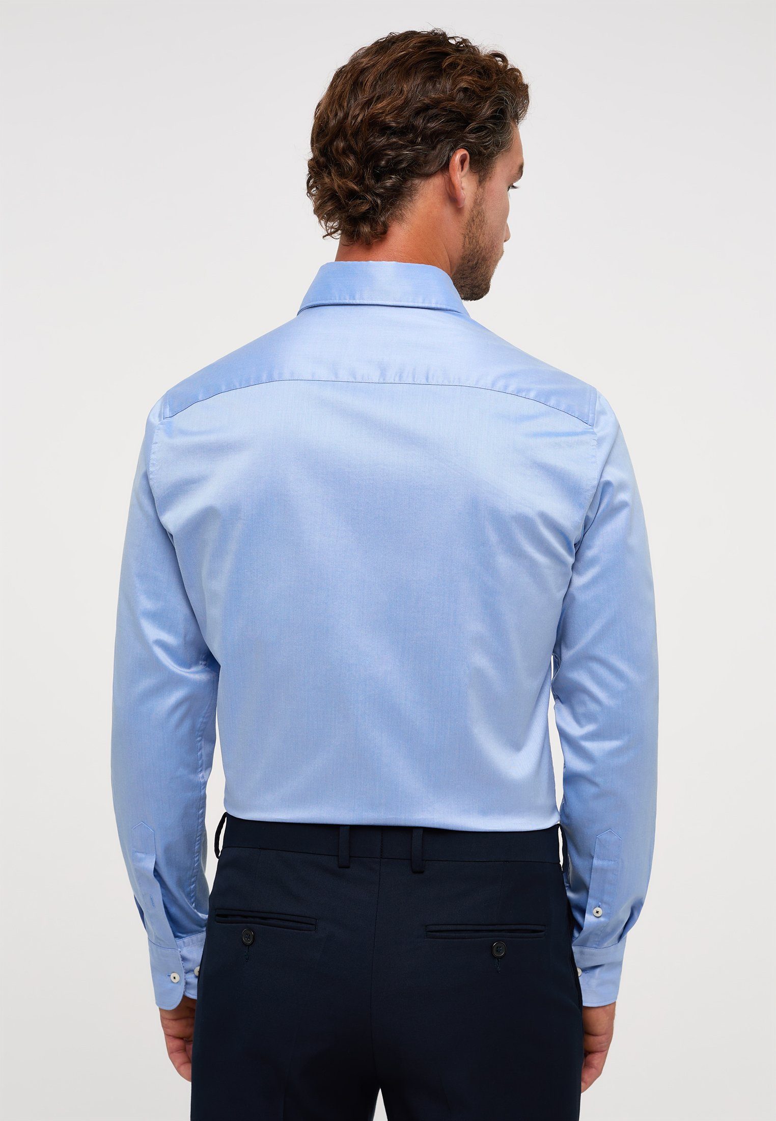 Langarmhemd mittelblau SLIM FIT Eterna