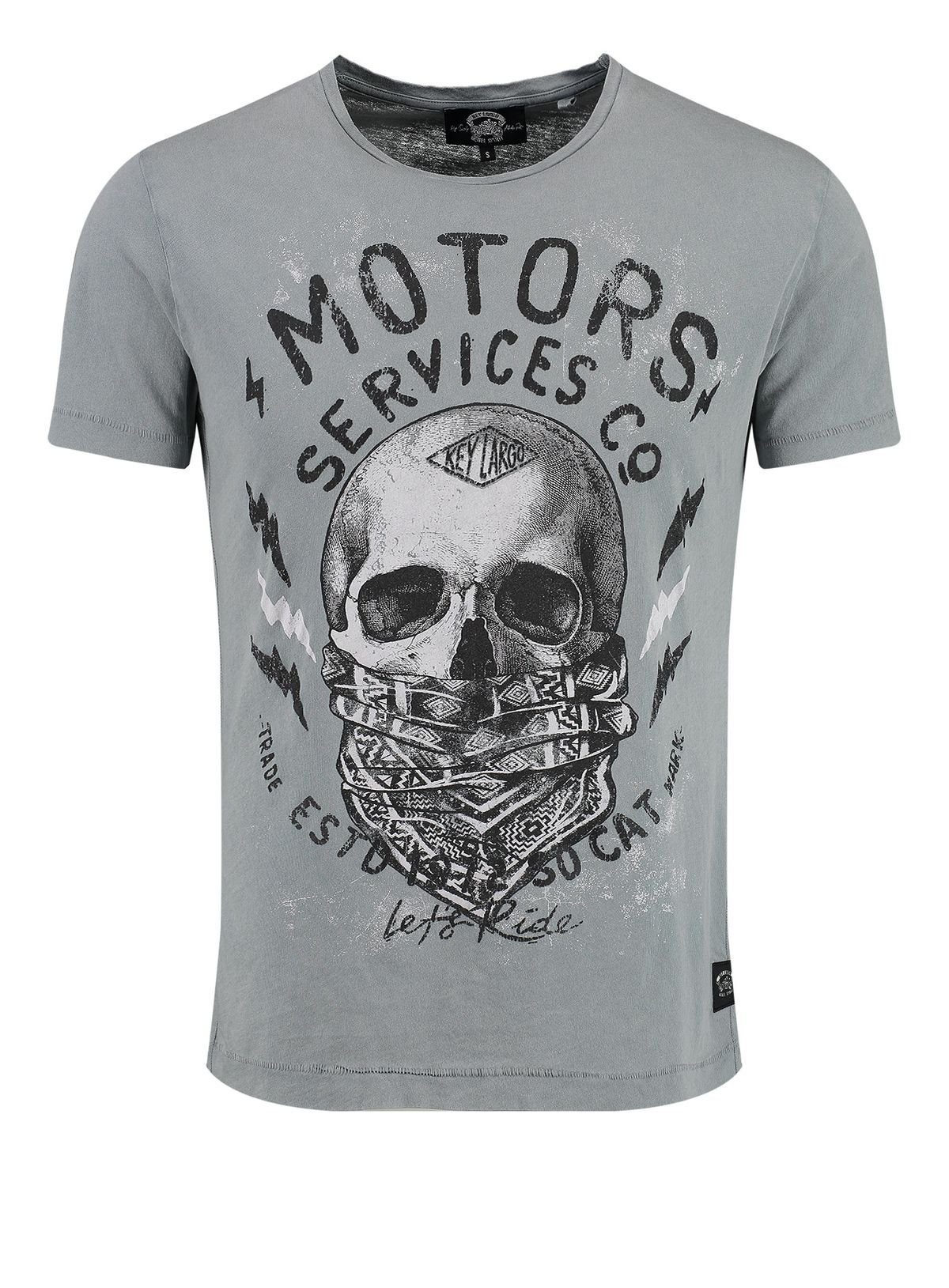 slim Look bedruckt Skull Service kurzarm Key vintage T-Shirt fit Rundhals-Auschnitt grey MT00511 Motor Biker (1119) round Largo slate