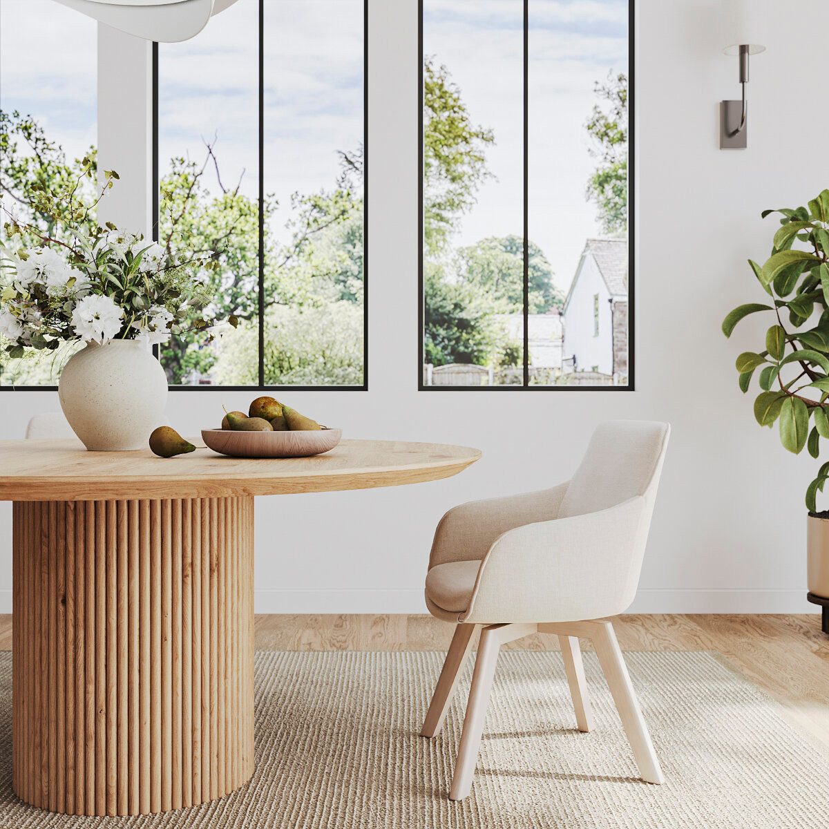 Rellgo Esstisch Eiche rund Carmen – Massivholz-Tisch mit Trommelgestell, Handgefertigt in Deutschland, Schweizer Kante, Elegantes Design