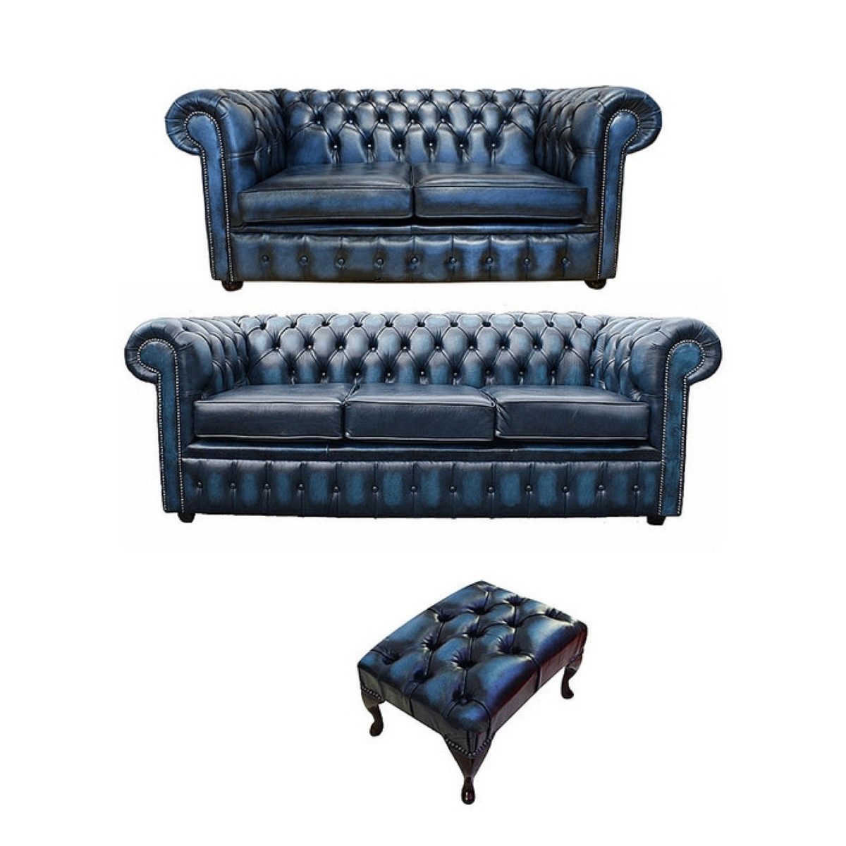 JVmoebel Chesterfield-Sofa Chesterfield Leder Sofagarnitur Polster Garnitur 3+2 Hocker Sofort, 3 Teile, Made in Europa
