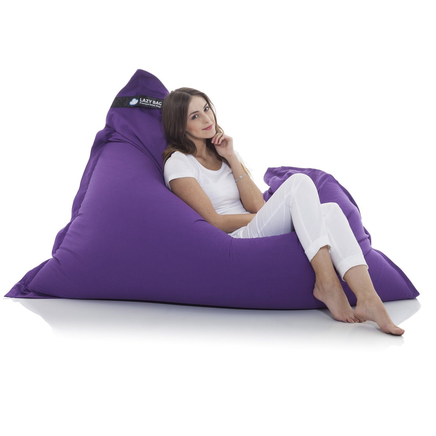 LazyBag Sitzsack Indoor XXL Riesensitzsack (Sitzkissen Bean-Bag, Baumwolle Bezug), 180 x 140 cm Violett