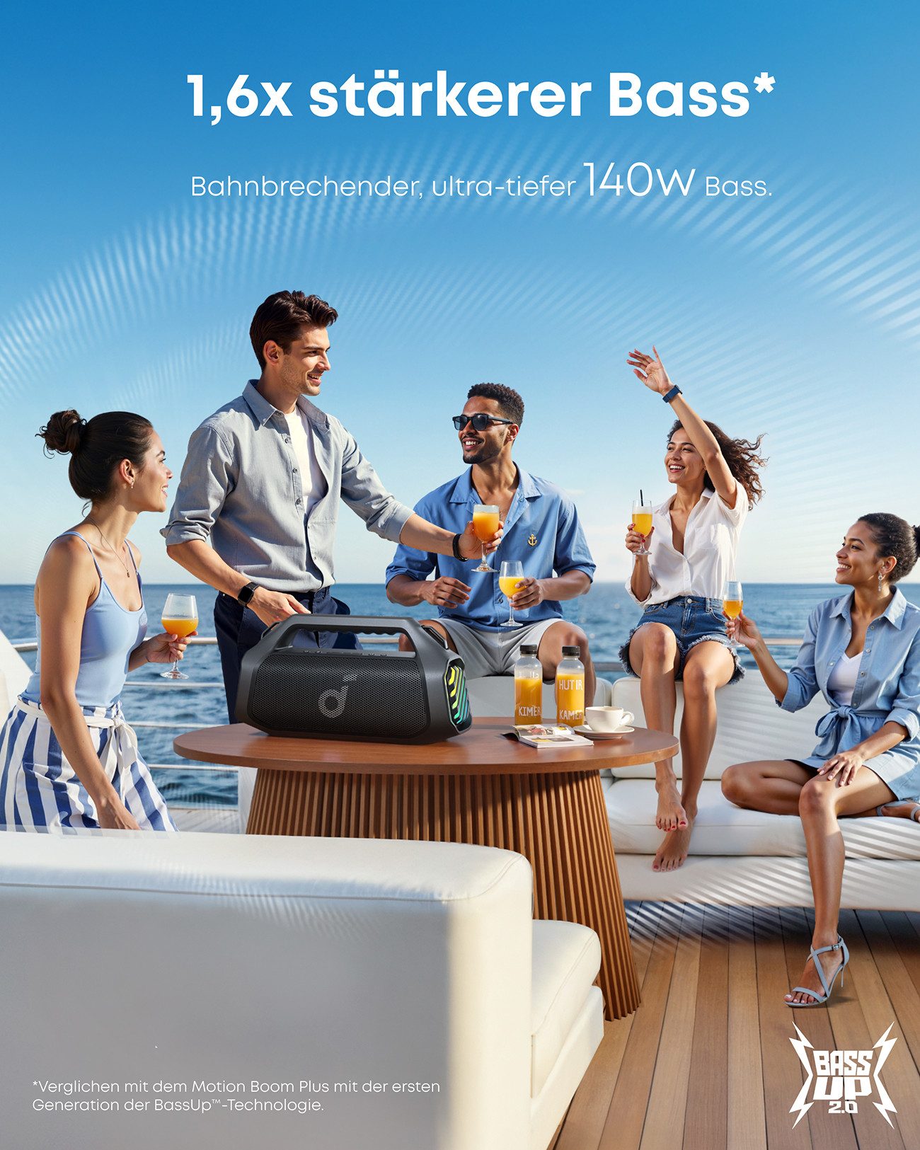 SoundCore Boom 2 Pro Bluetooth-Lautsprecher (Bahnbrechender Bass mit 140 W, 2+2 klarer Stereo-Sound)