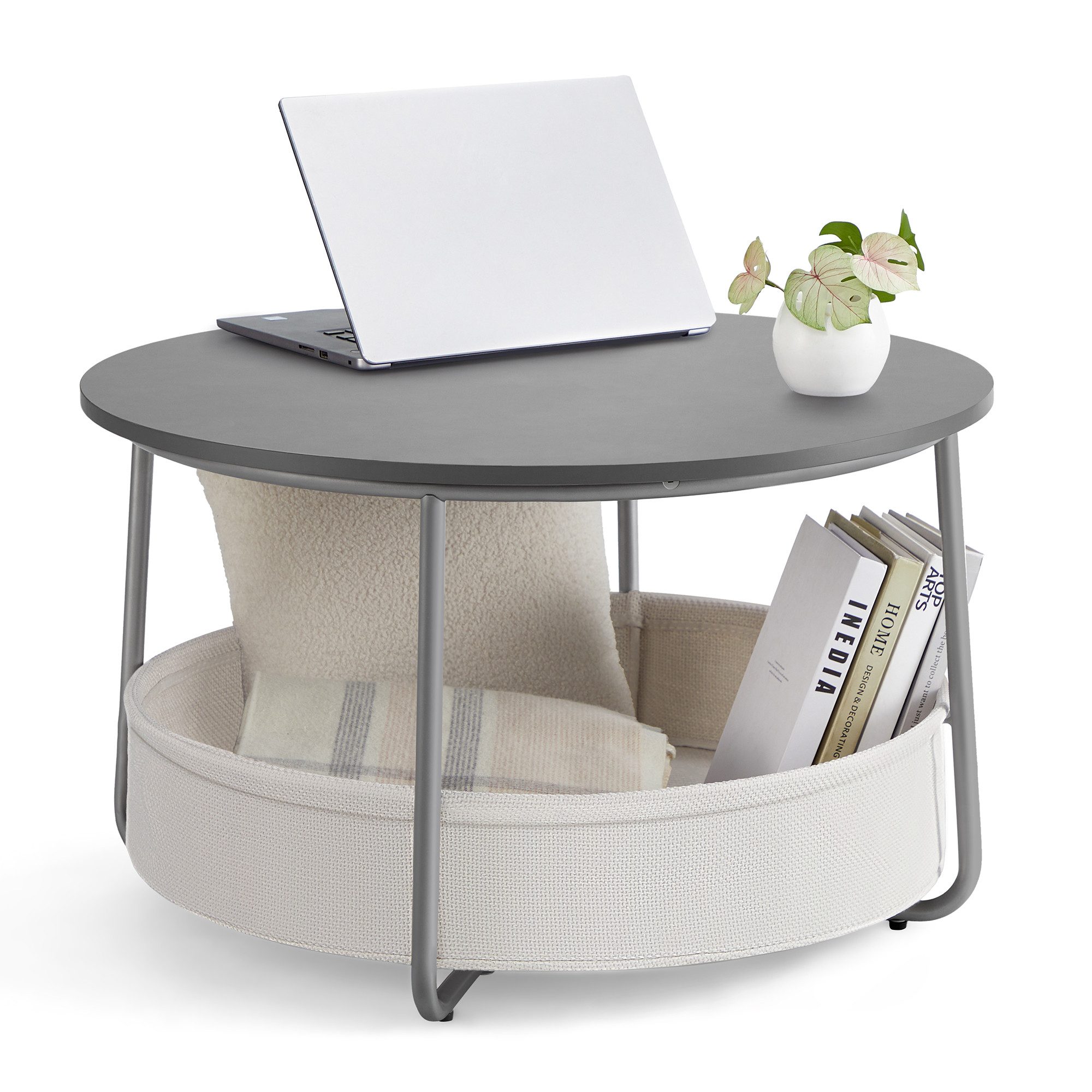 VASAGLE Couchtisch, Beistelltisch, rund Wohnzimmertisch mit Korb aus Stoff, günstig online kaufen