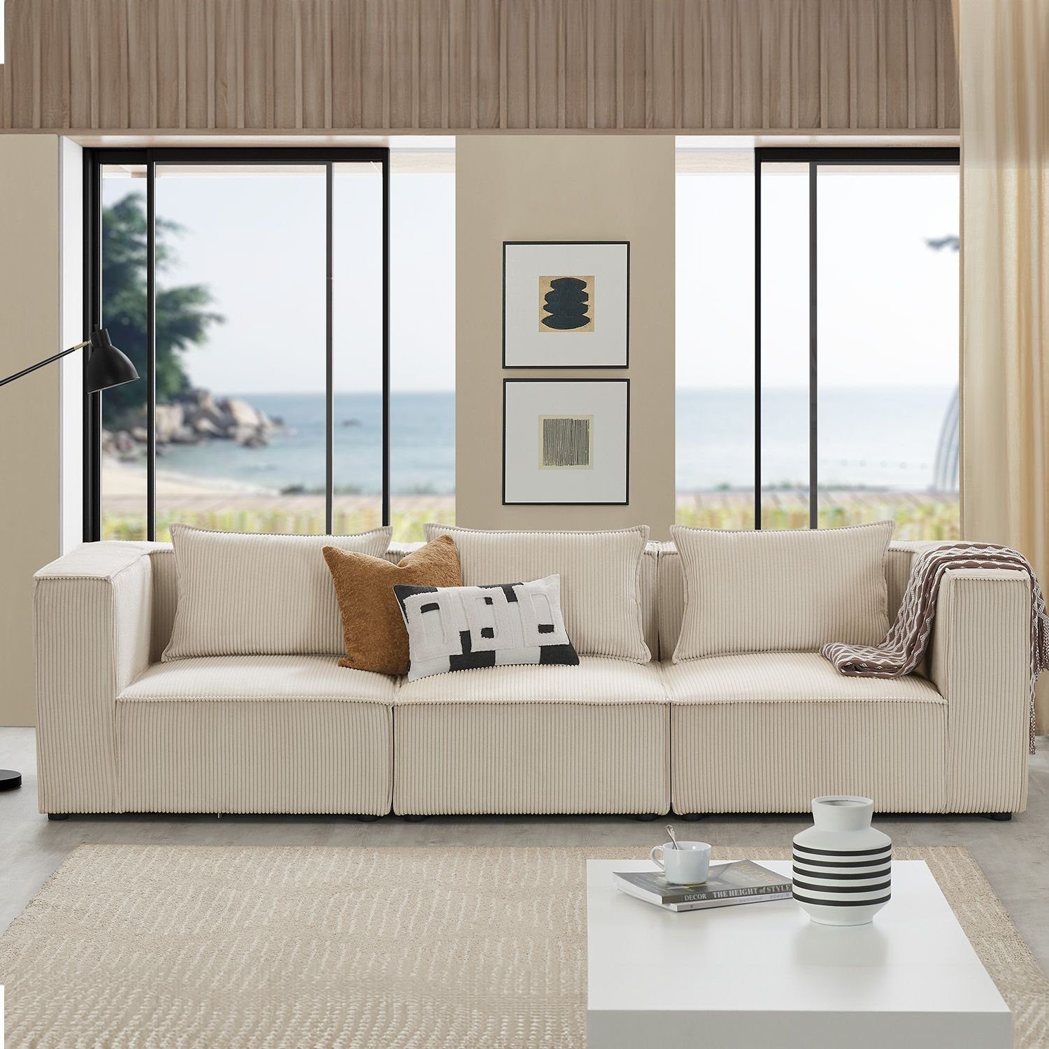 für Juskys modulare Armlehnen Teile, 3 Domas, Garnitur Wohnzimmer, 3-Sitzer & Couch M, mit Kissen