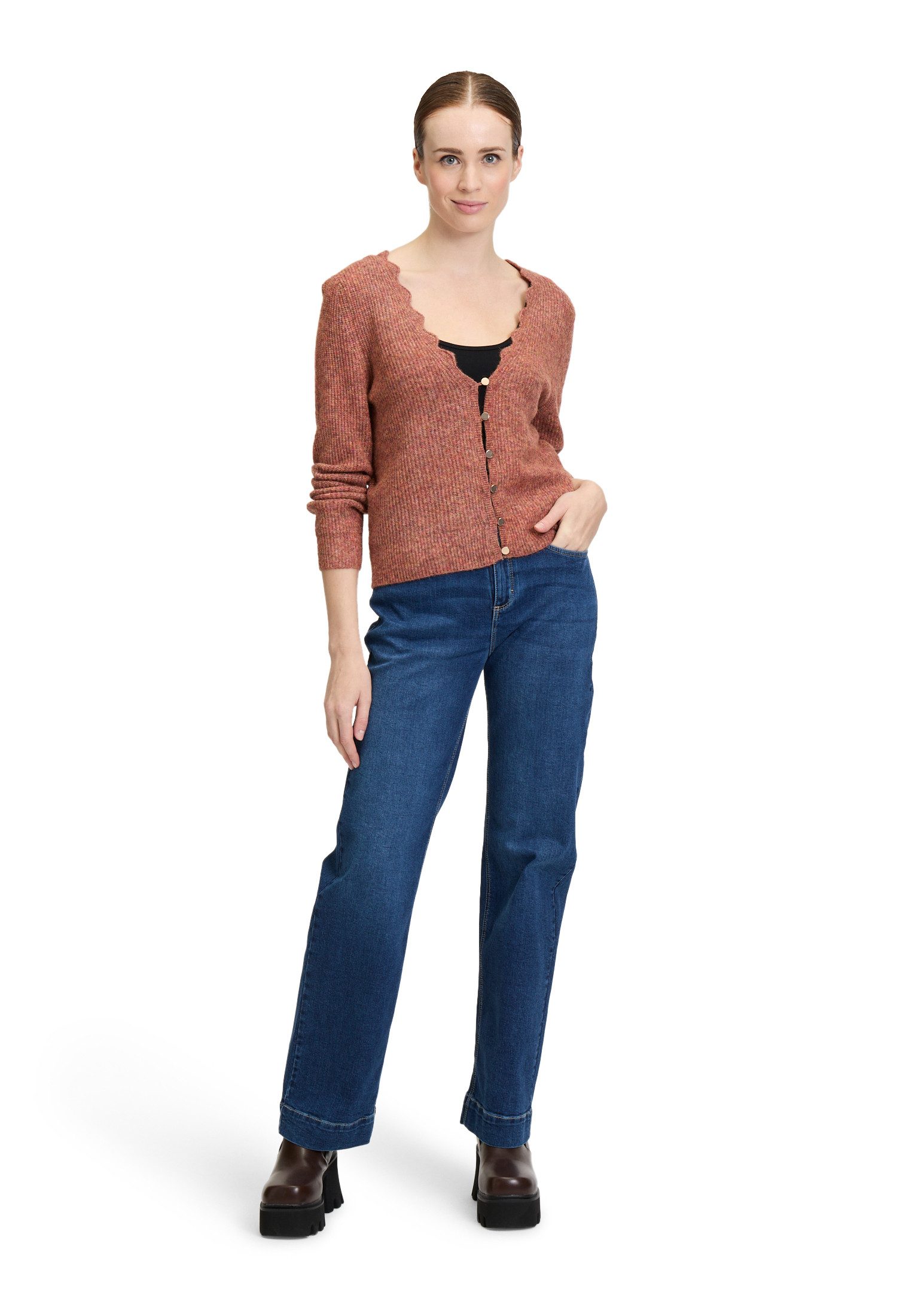 Cartoon Strickjacke Damen mit V-Ausschnitt (1-tlg) Häkelstich