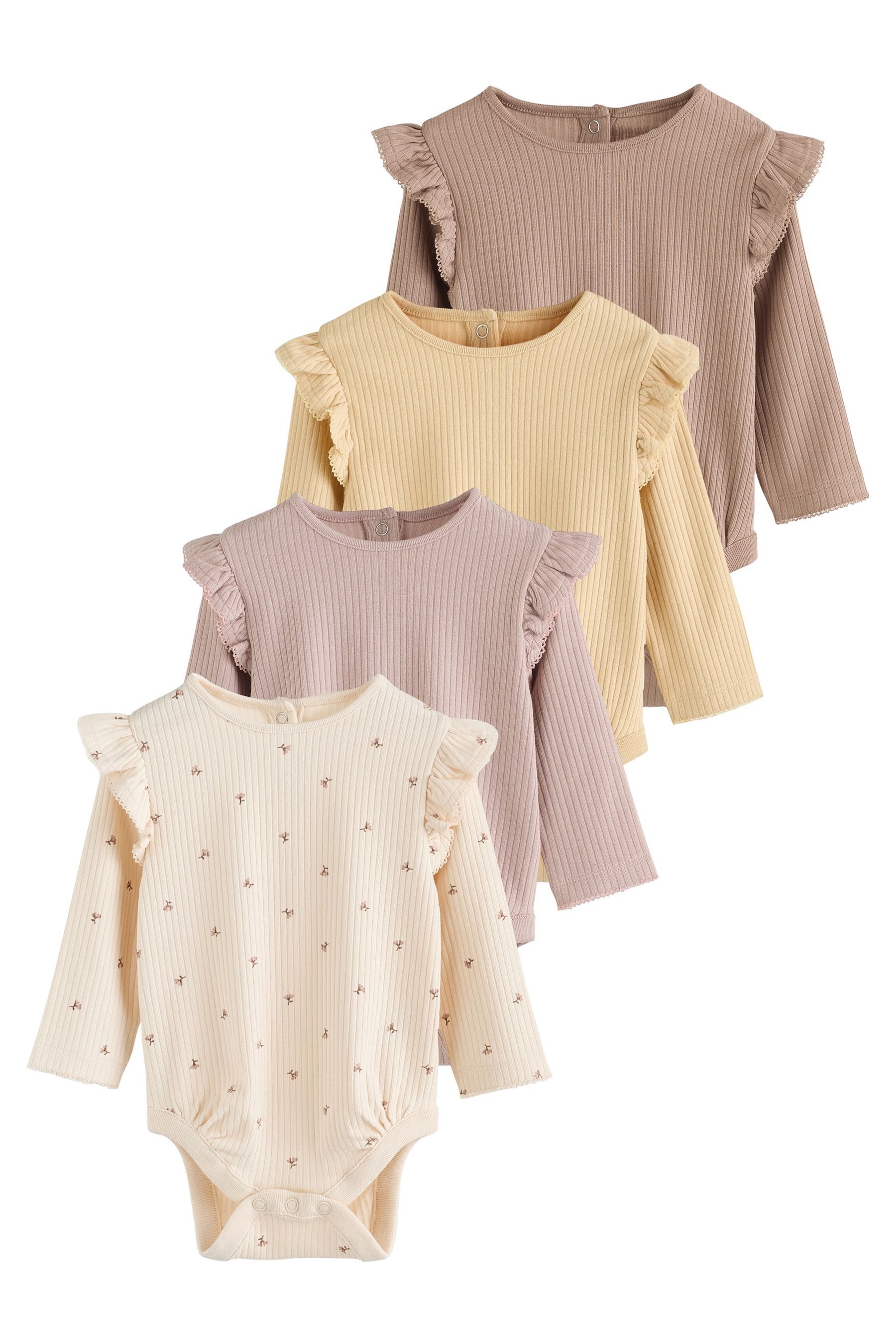 Langarmbody Baby Langarm-Bodysuits mit Rüschen im 4er-Pack