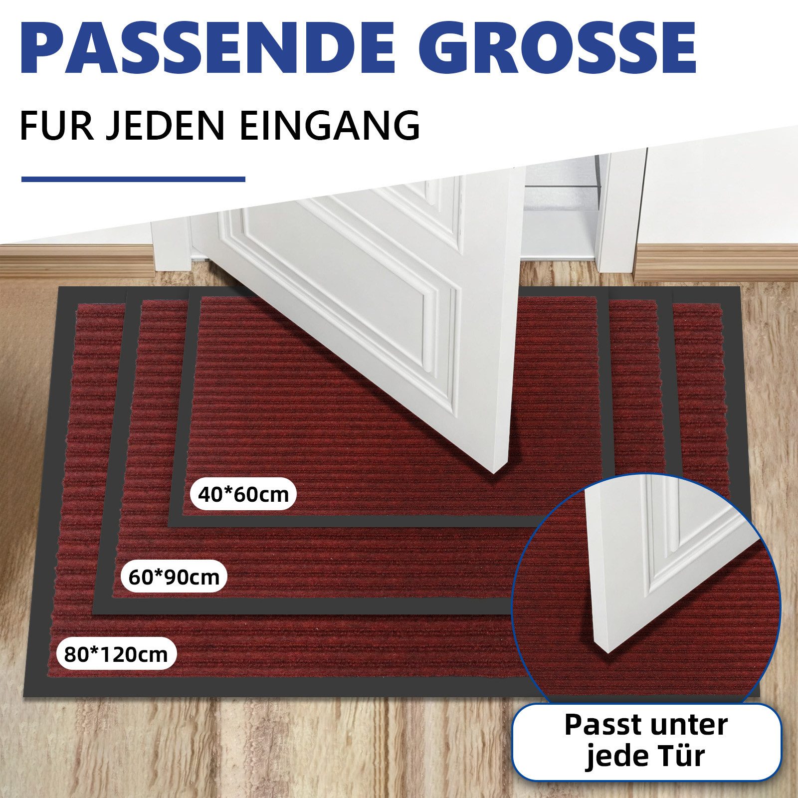 SunJas Fußmatte rutschfeste Fußmatte für Innen und Außen,3 Größen & 3 Farben, Rechteckig, Höhe: 6 mm, Fußmatte Eingang, rutschfeste Fußmatte, Innen Außentürmatte