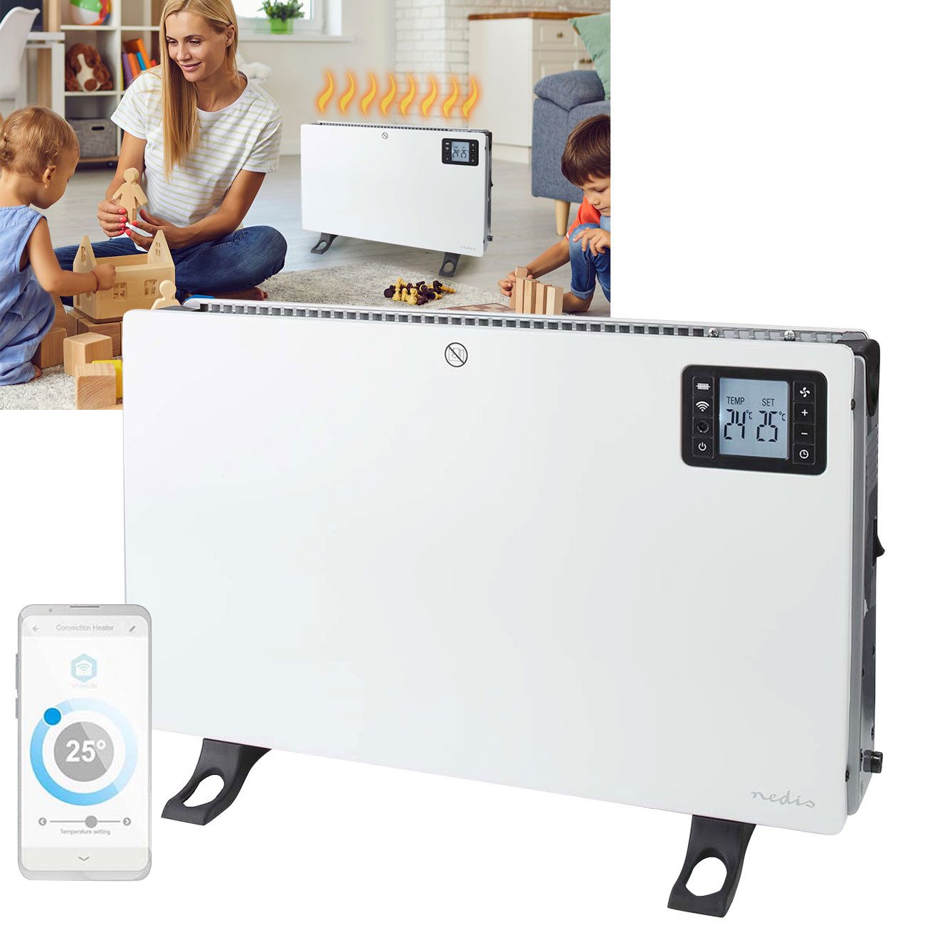 Nedis Konvektor SmartLife Wi-Fi Konvektor-Heizung 2000W, App & Sprachsteuerung, Turbogebläse, Fernbedienung, Temp. 5 - 37 °C