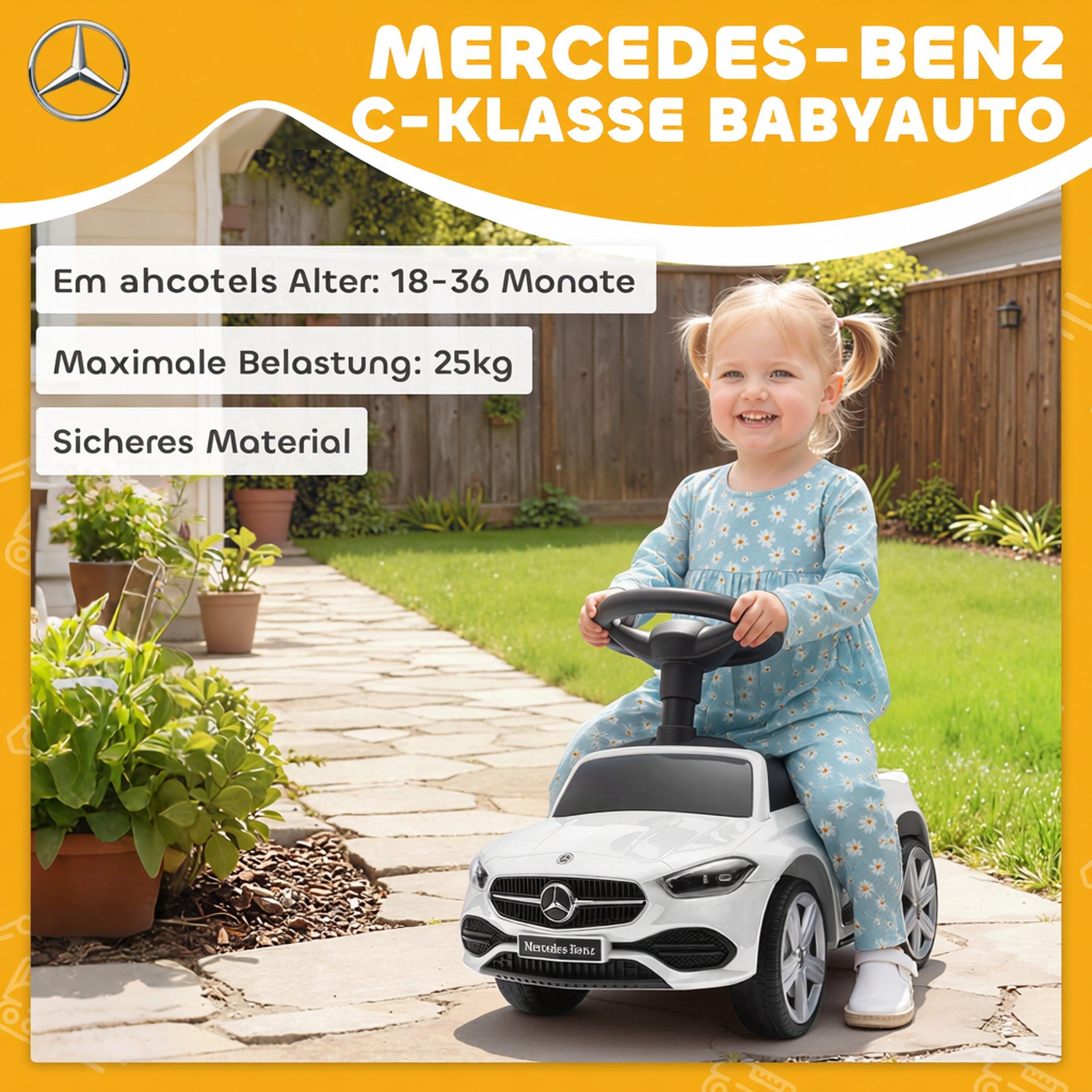 AIYAPLAY Rutscher Rutschauto mit Hupe, Motorgeräuschen, Kinderfahrzeug mit Stauraum, (Rutschfahrzeug, 1-tlg., Mercedes-Benz C-Class Rutschauto), für Kinder von  – Bild 4 von 5