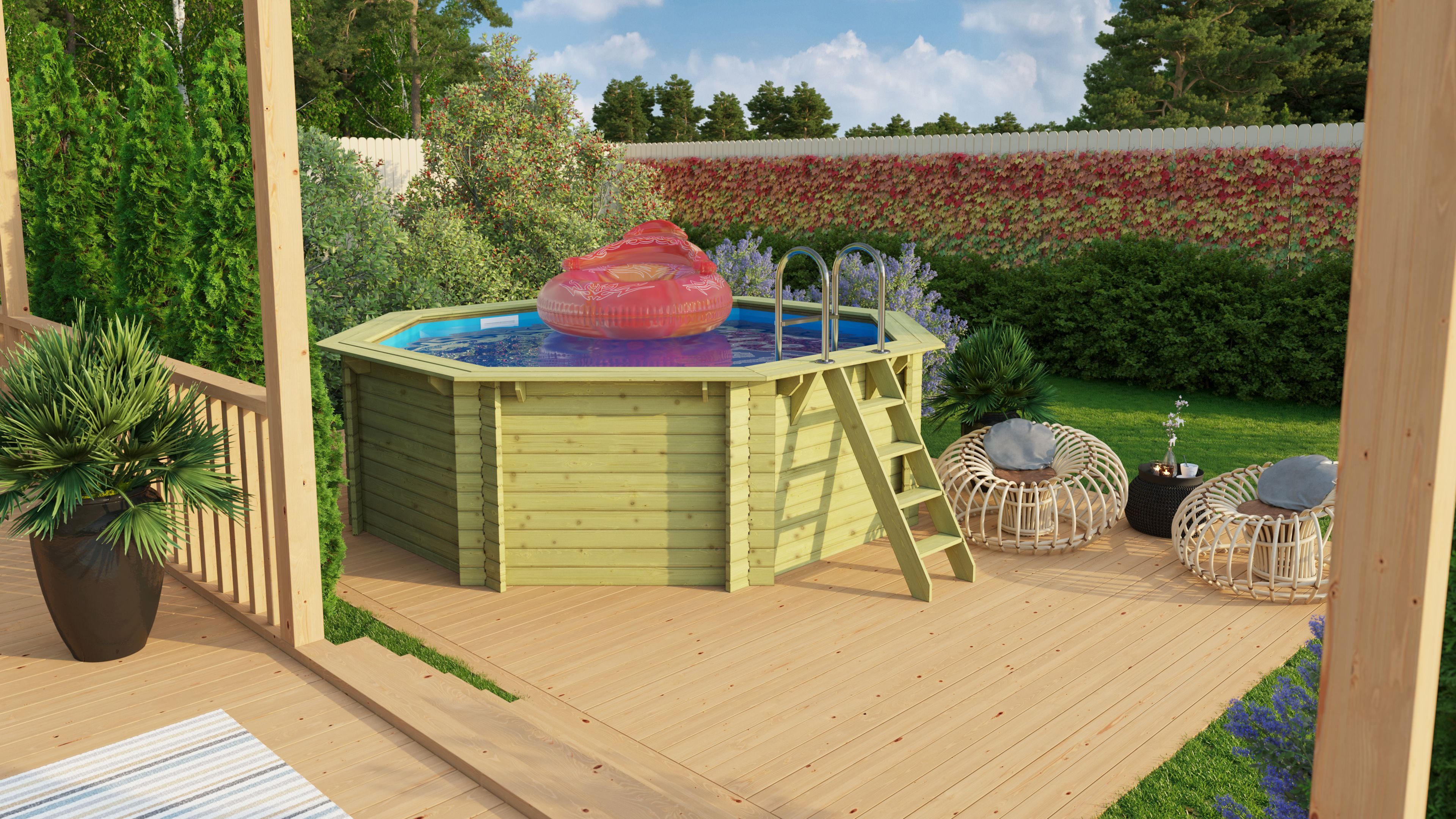 Karibu Achteckpool Massivholzpool kdi Schwimmbecken Gartenpool, Massivholz, witterungsbeständig, wetterfest