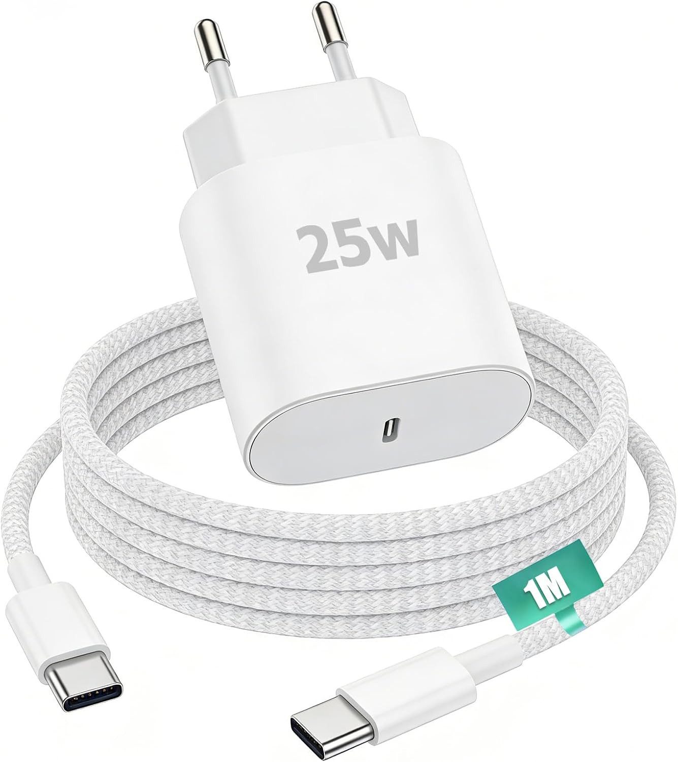 LaCute 25W USB-C Ladegerät mit 1m Kabel für iPad iPhone Schnellladegerät Schnelllade-Gerät (USB-C Ladegerät mit 1 m Ladekabel, 25W USB-C Netzteil inklusive 1 m Ladekabel, 25 W, USB-C, Power Delivery, 1 m Kabel)