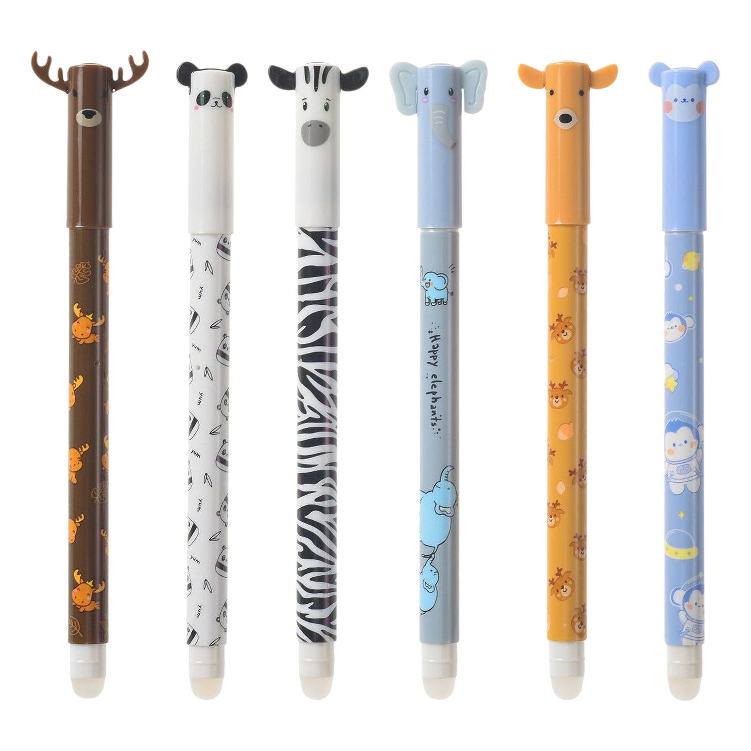 Refttenw Kugelschreiber Radierbarer 0.5mm Schwarz Kugelschreiber,mit Tierkopf,6 Stück, (6-tlg)