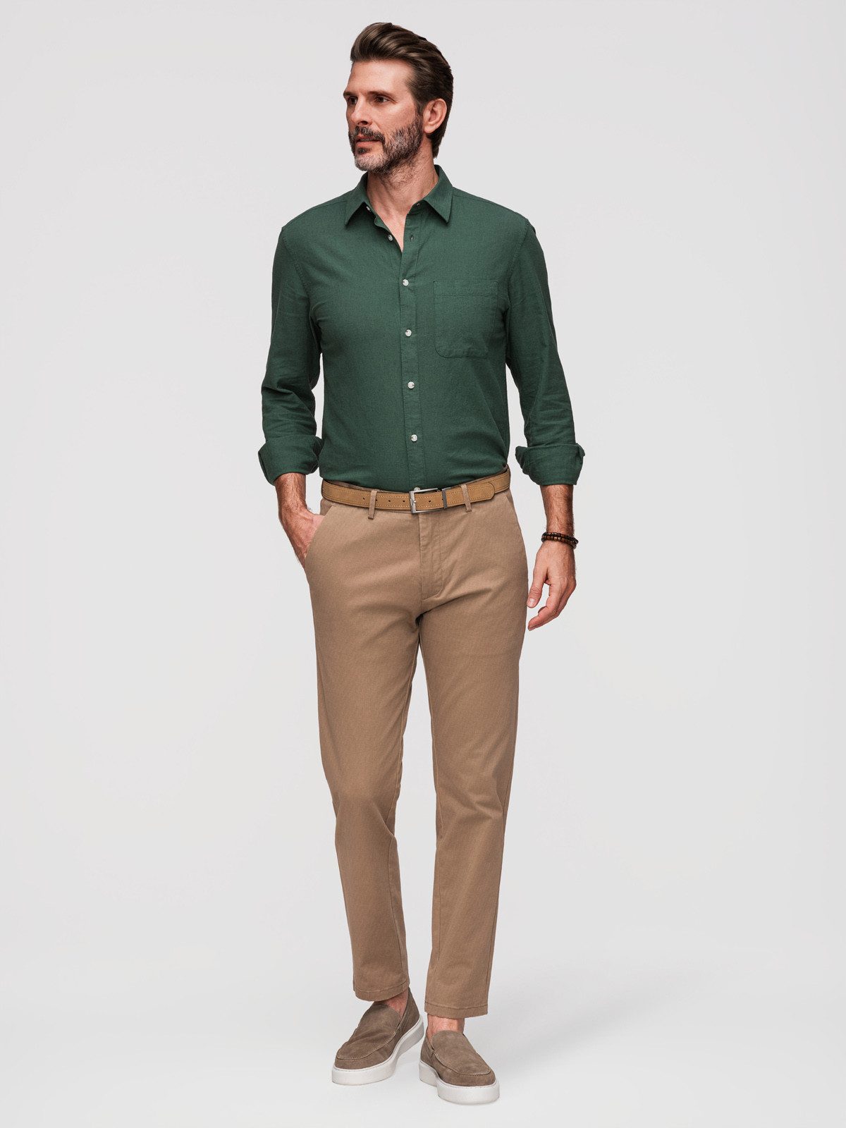 Chinos Herren Chinohose Regular Fit Casual mit elastischem Stoff Dark beige S