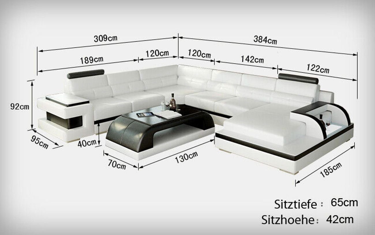 JVmoebel Ecksofa Polster Wohn mit Möbel Leder Landschaft USB Weiß Couch Sitz Sofa Garnitur