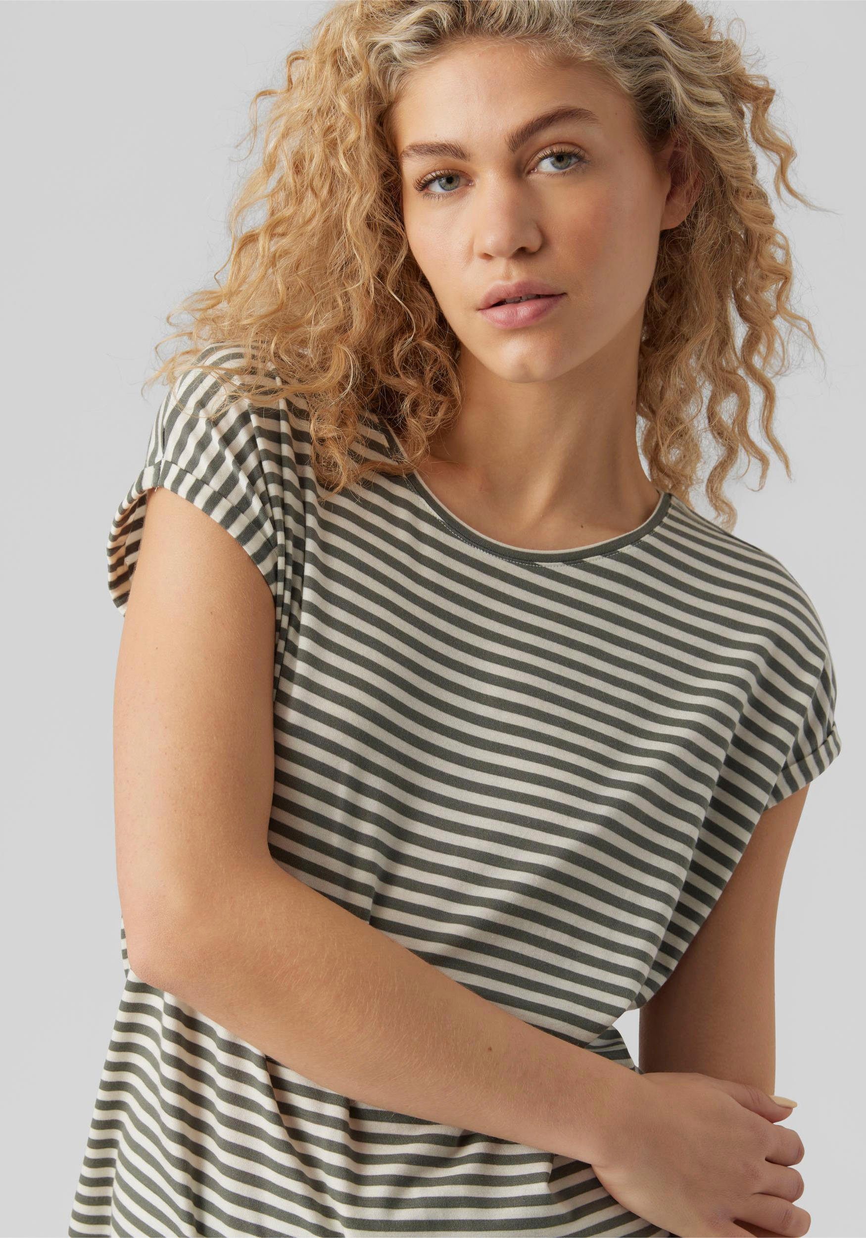 Vero Moda Rundhalsshirt VMAVA PLAIN SS TOP STRIPE GA JRS NOOS Materialmix, günstig online kaufen