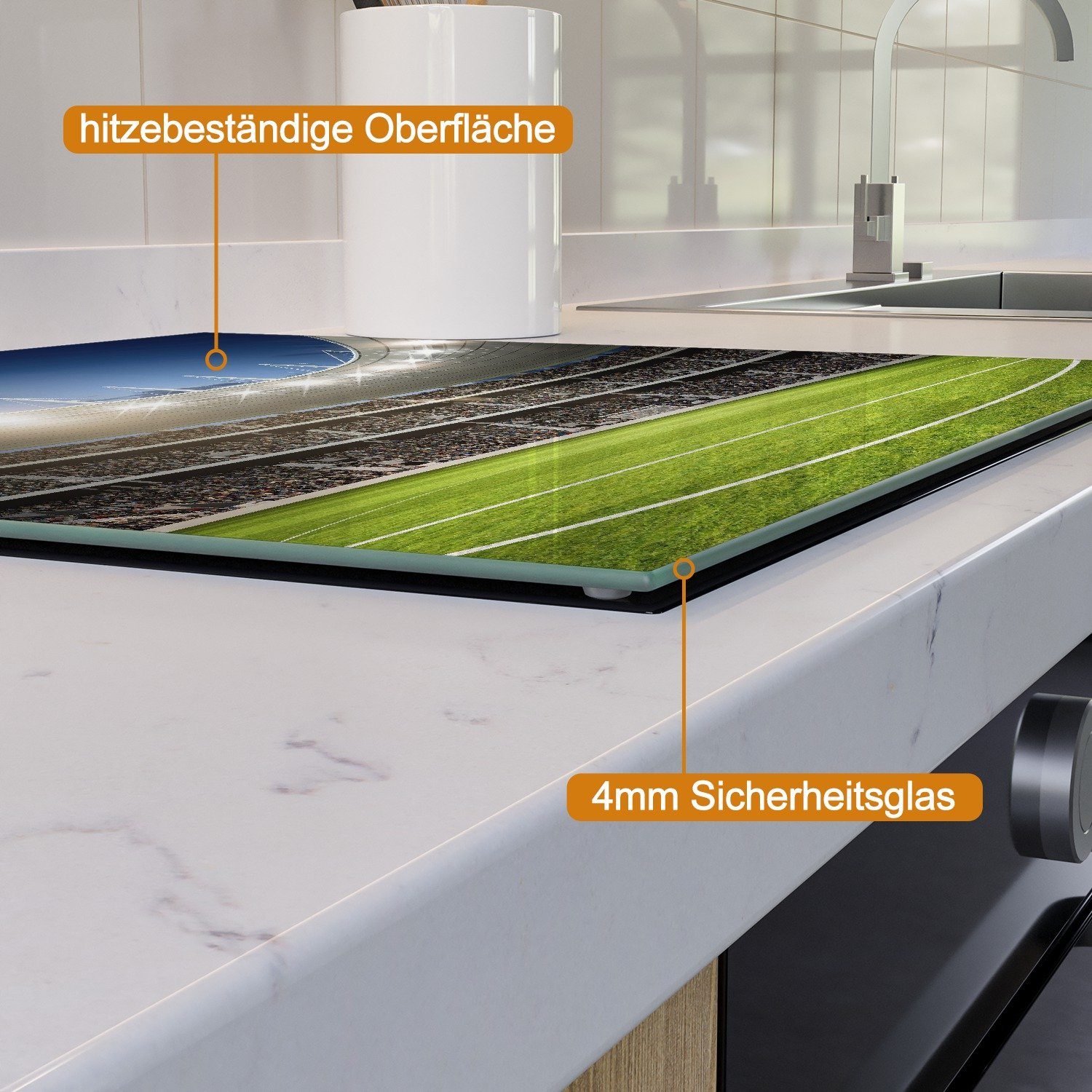 tlg., Noppen), Herd-Abdeckplatte 1 inkl. ESG-Sicherheitsglas, Fußballstadion (Glasplatte, verschiedene Wallario Mittellinie, Größen 5mm