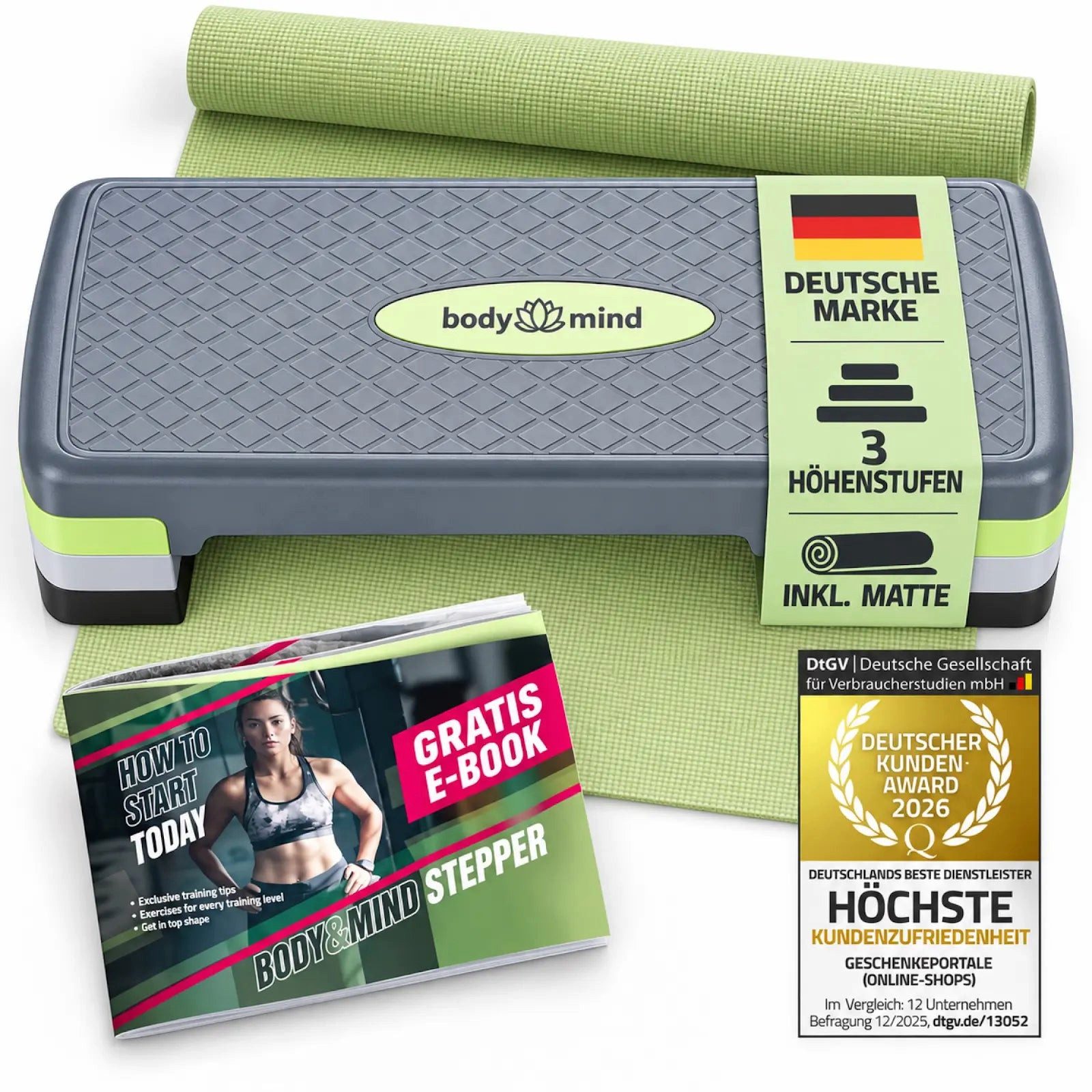 Body & Mind Stepper 3-Step Aerobic Stepper –Rutschfestes Steppbrett für Fitness & Training (Elite-Board, Mehrstufig), Anti-Rutsch-Matte