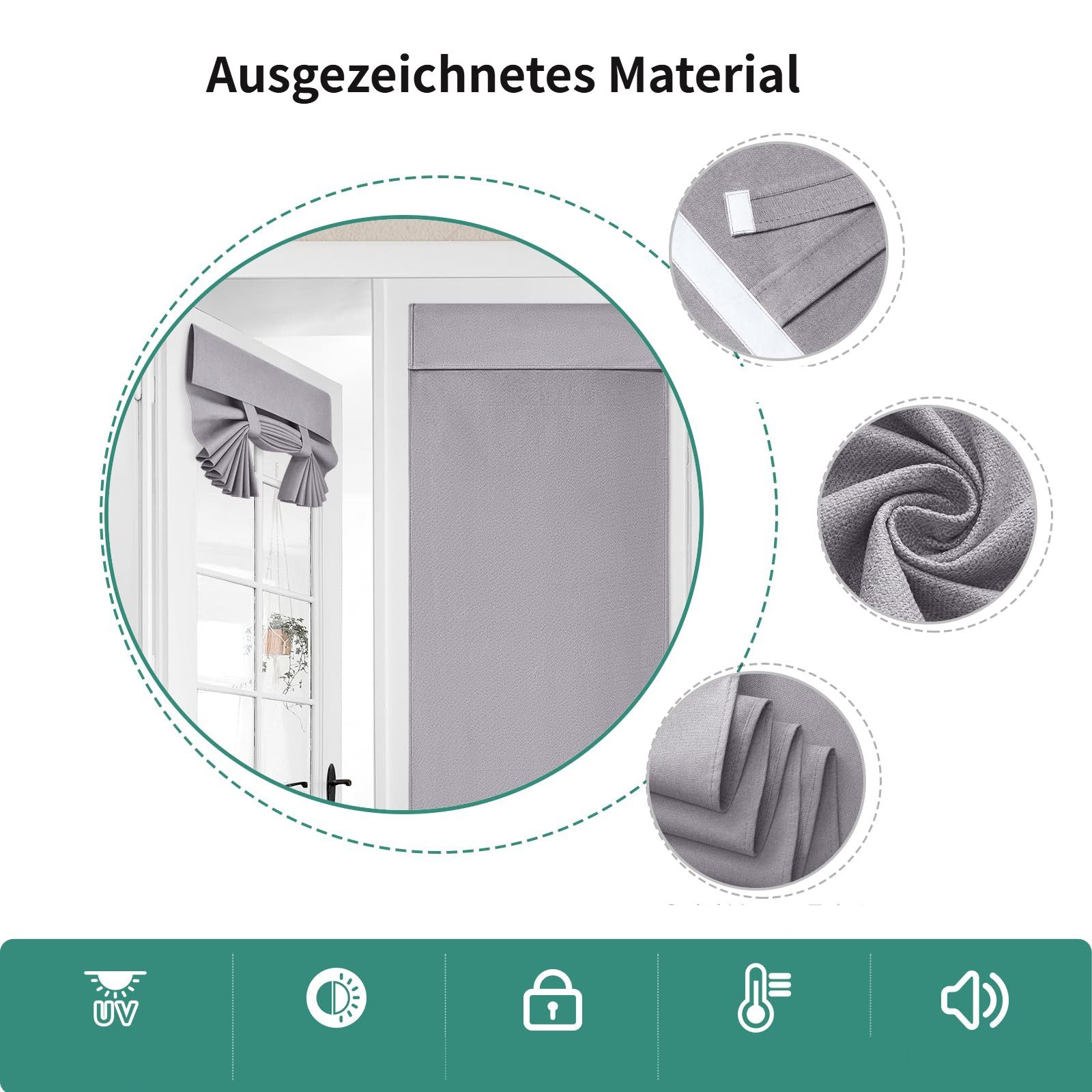 BYSURE Türvorhang Verdunkelungsgardine aus Leinen, mit Klettverschluss, verdunkelnd, Türgardine Balkontür Taschen Vorhang für Schlafzimmer