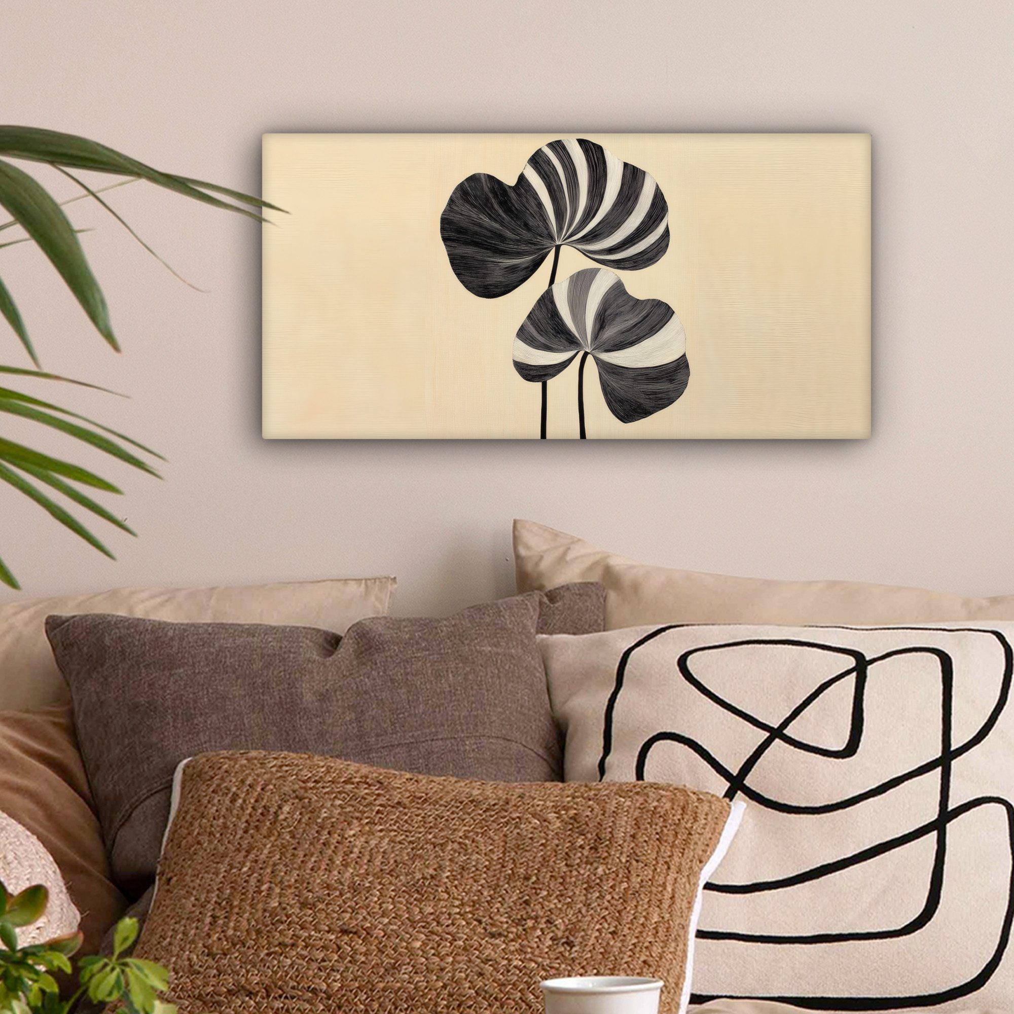 OneMillionCanvasses® Leinwandbild Panorama Schwarz - Blätter günstig online kaufen