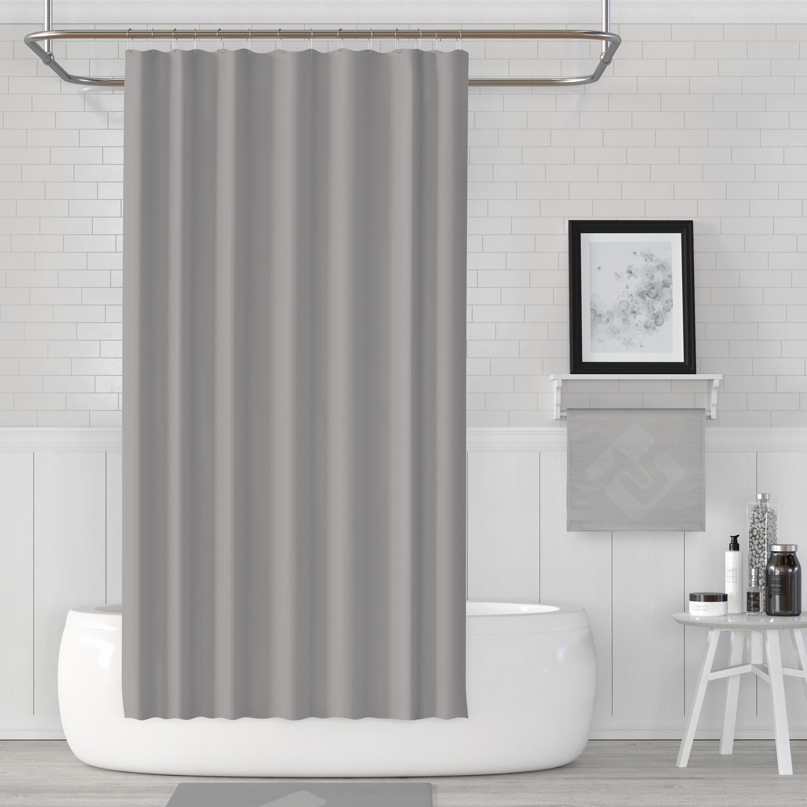 Ekershop Duschvorhang Textil Uni Farben Weiß Schwarz Rot Grau Breite 240 cm für Duschstange Breite 240 cm (inkl. Ringe), Höhe 200 cm, wasserabweisend, waschbar, – Bild 2 von 5