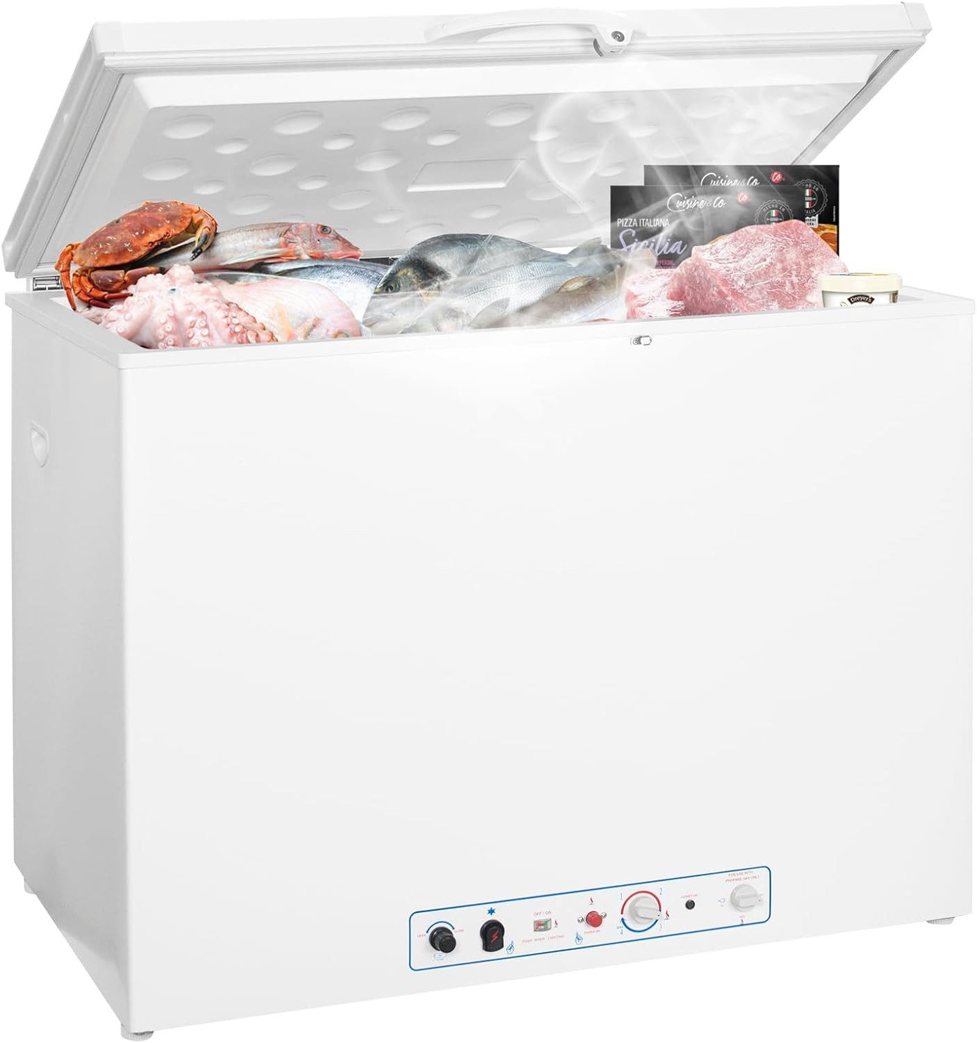 Smad Gefriertruhe Gasbetriebener Gefrierschrank 220V Propangas Kühlschrank, 103 cm breit, 200 l, abschließbar, -12 °C bis 0 °C,Kein Lärm, keine Umweltverschmutzung