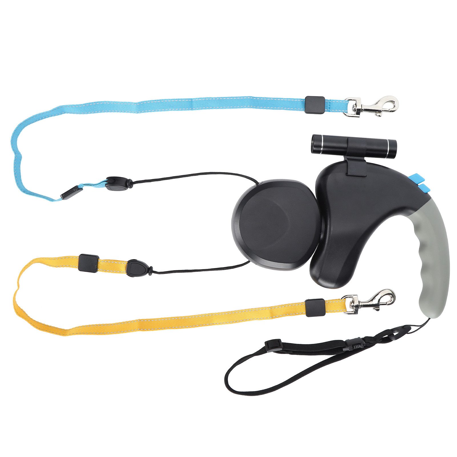 Mechright Hunde-Halsband Doppel Hundeleine 2 Hunde 3m verstellbar mit Licht Schwarz, Anti-Verheddern, Ergonomischer Griff, 3m Bewegungsfreiheit